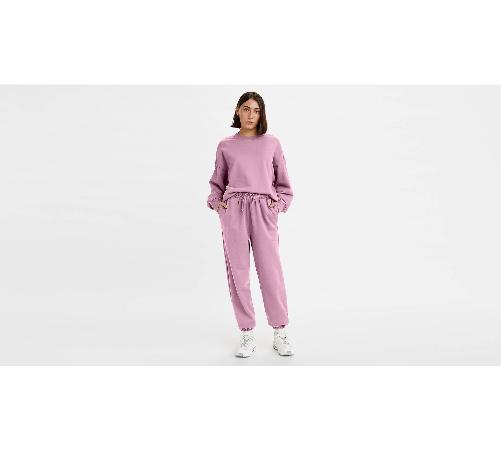 Pink, M) Women High Waist Baggy Loose Jogger Pants Solid Color