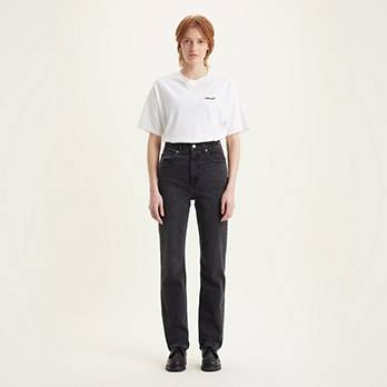70er schmale Jeans mit geradem Bein und hohem Bund 1