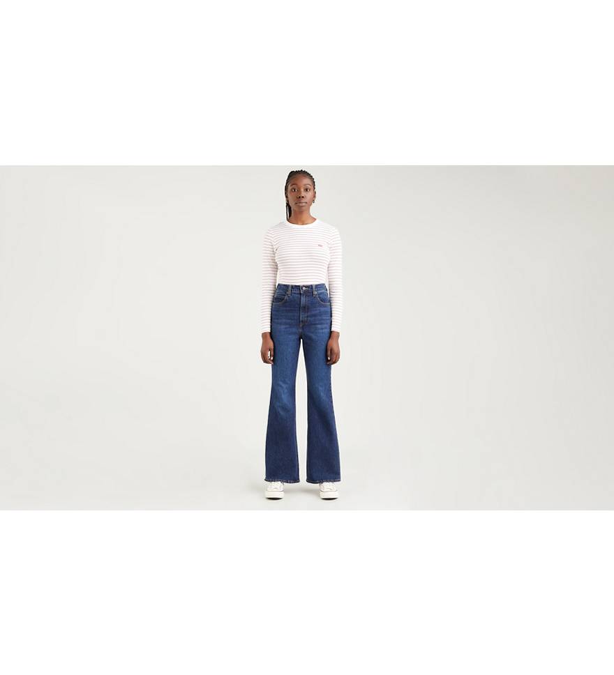 Jean Taille Haute Pattes D'eph Taille 70's High Flare - Bleu