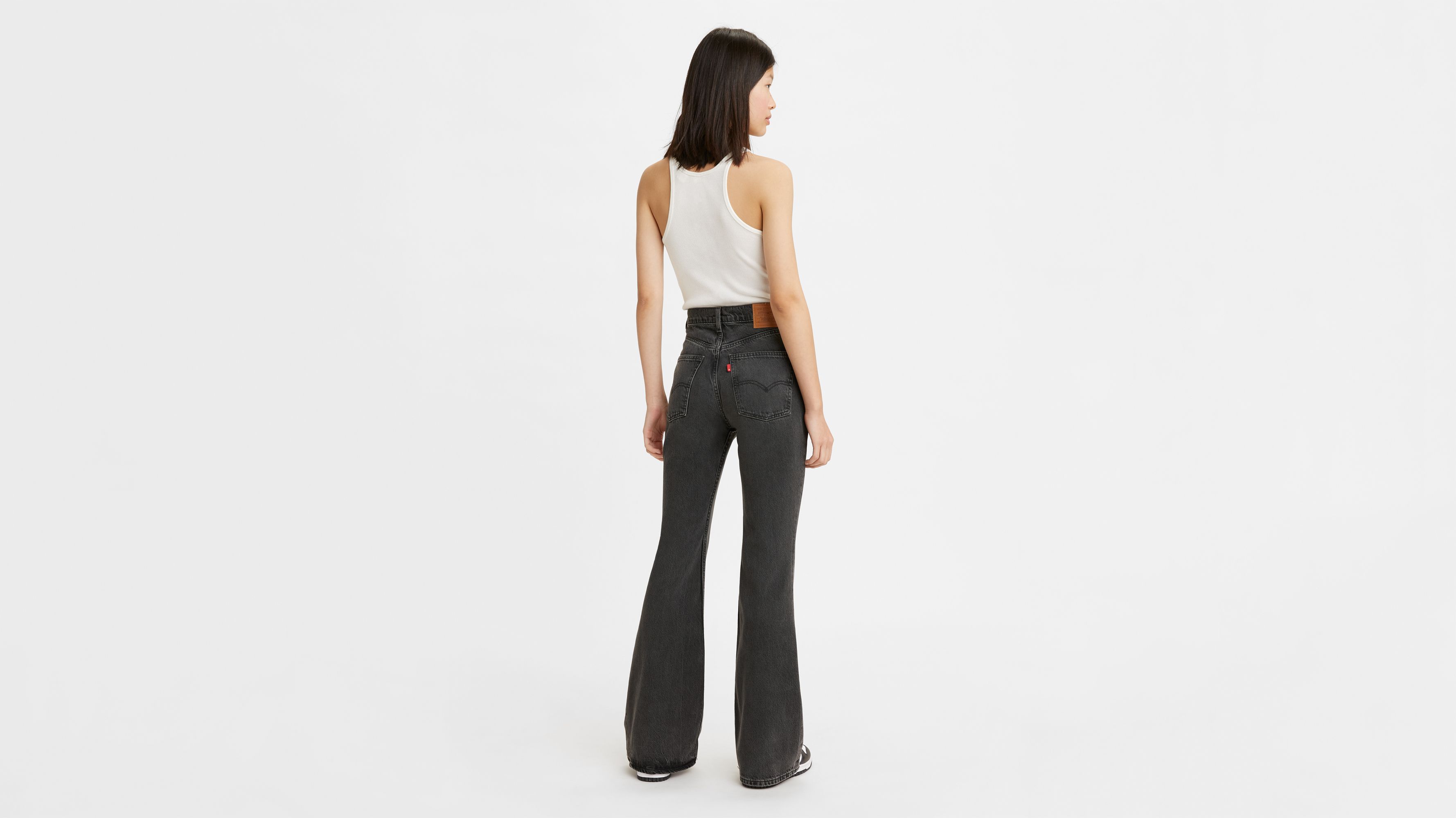 70s High Flare Washed Black High-Waisted Jeans