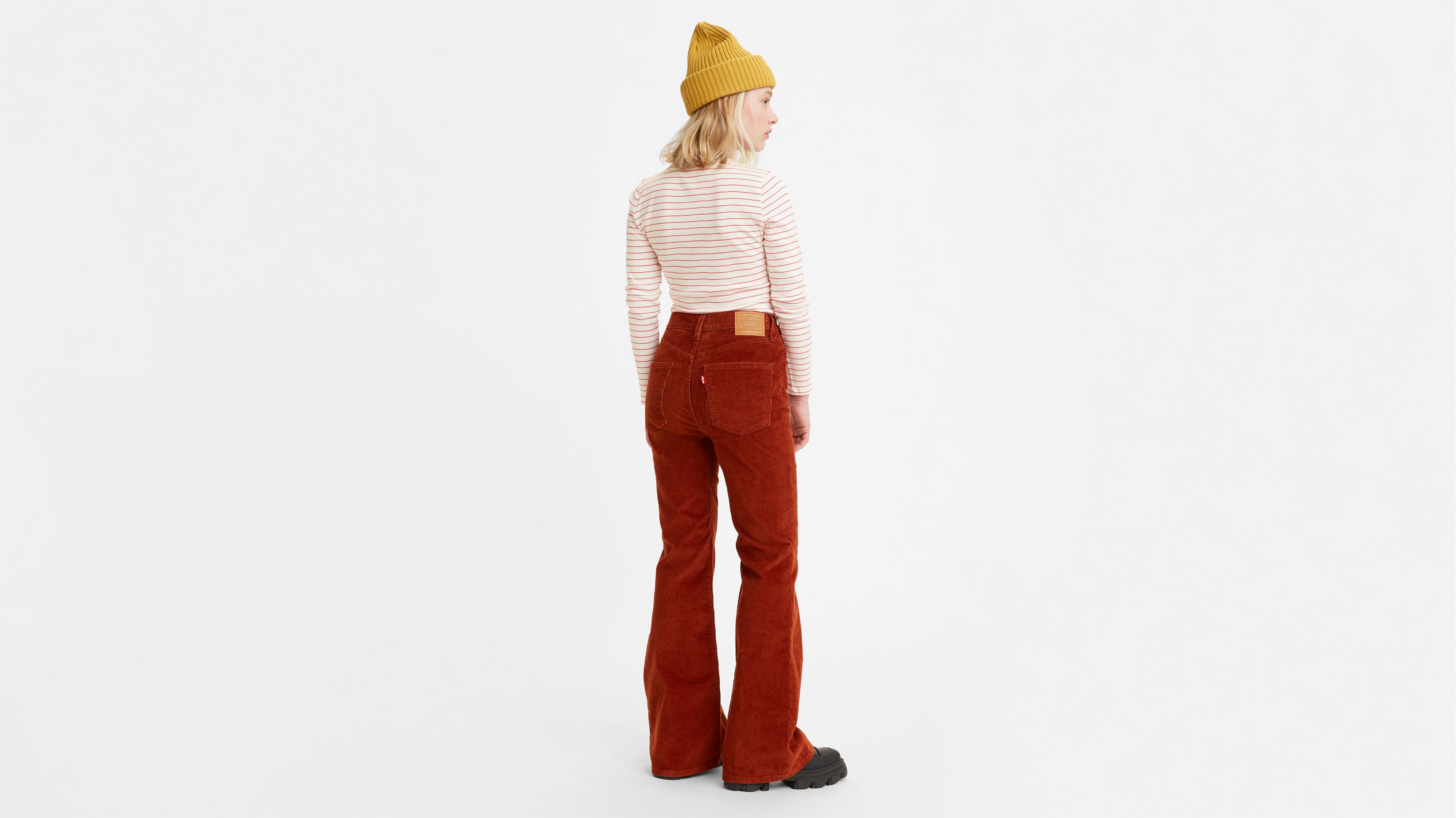 70's High Rise Flare Corduroy Women's Jeans - Red