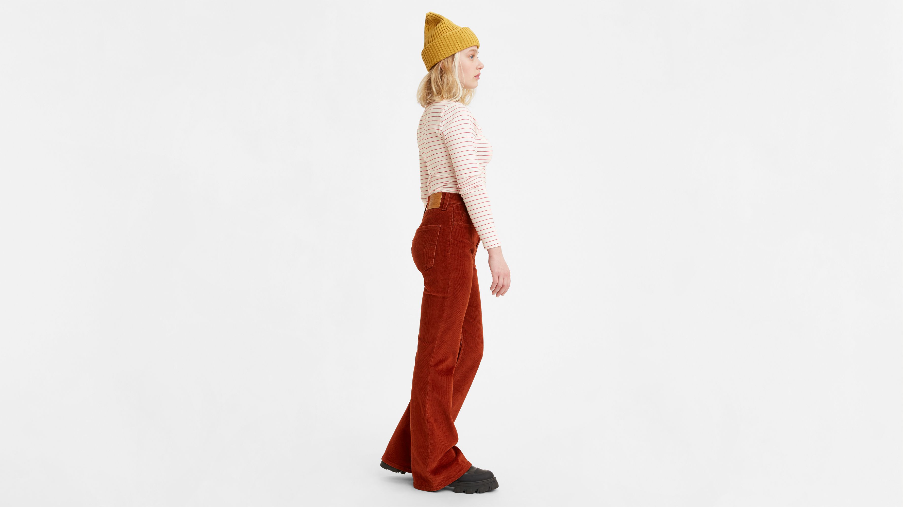 70's High Rise Flare Corduroy Women's Jeans - Red