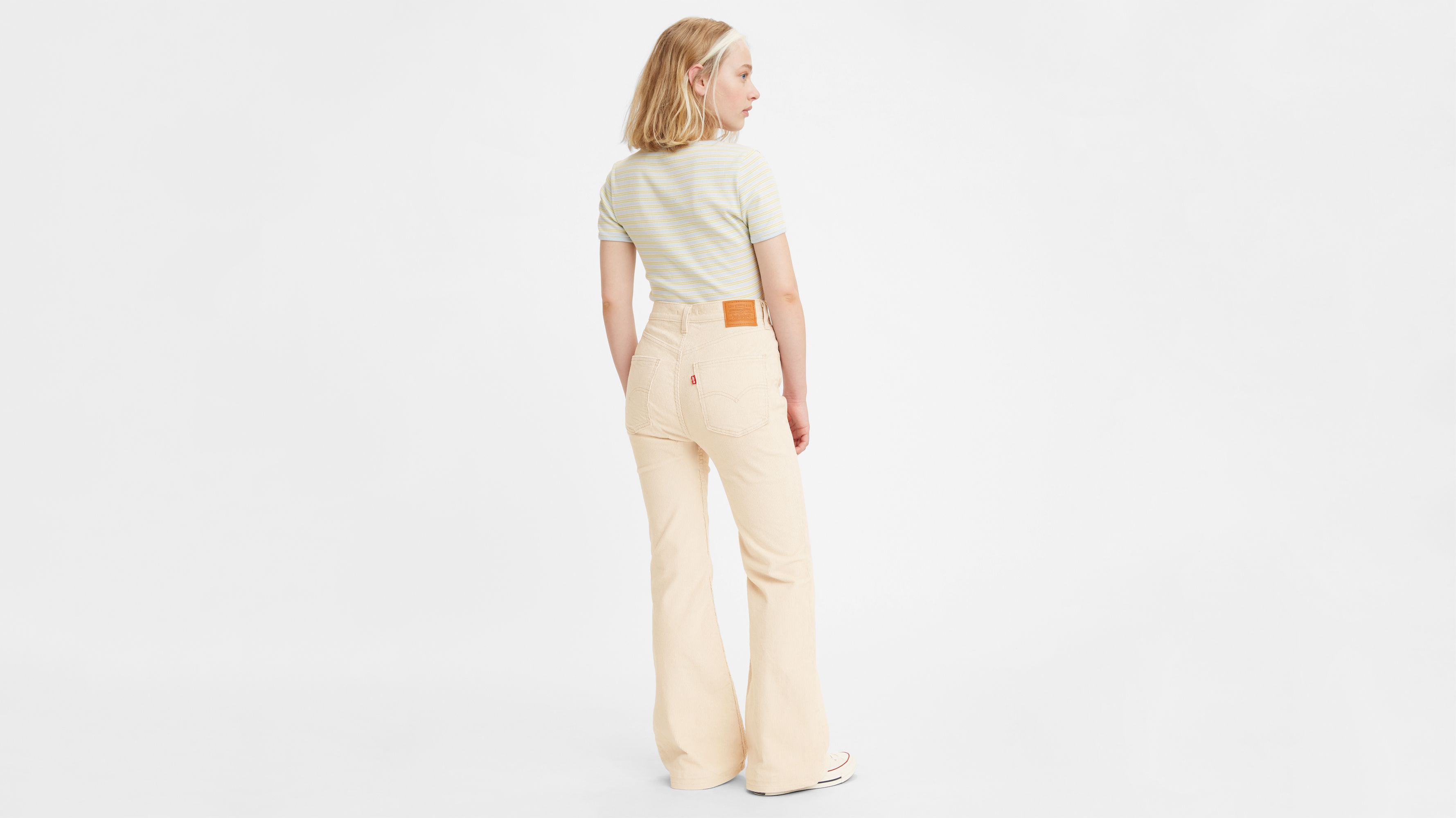 70s High Flare Cream High-Waisted Corduroy Pants