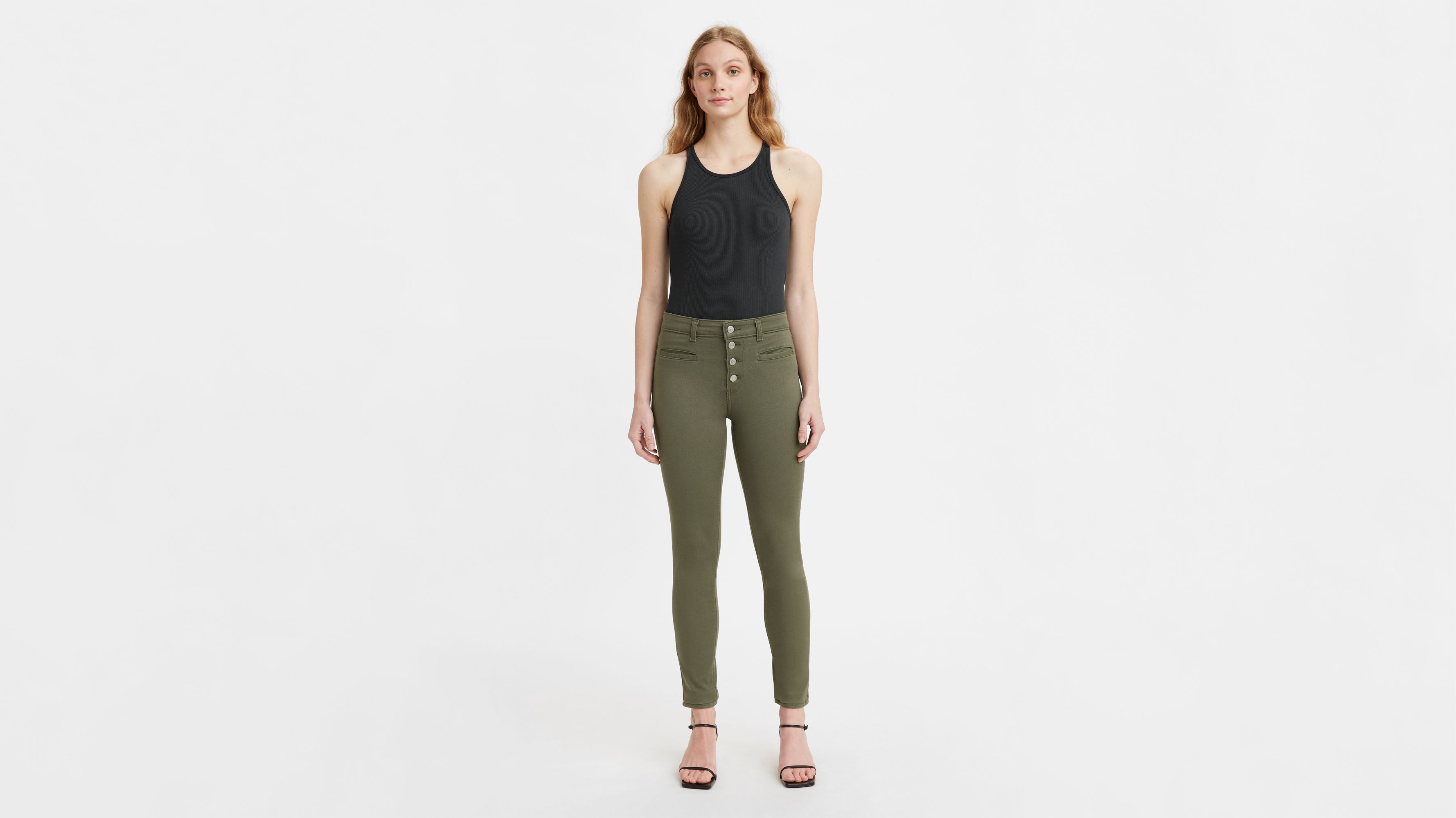 721 High Rise Skinny Exposed Button Twill Pants - Green | Levi's® US