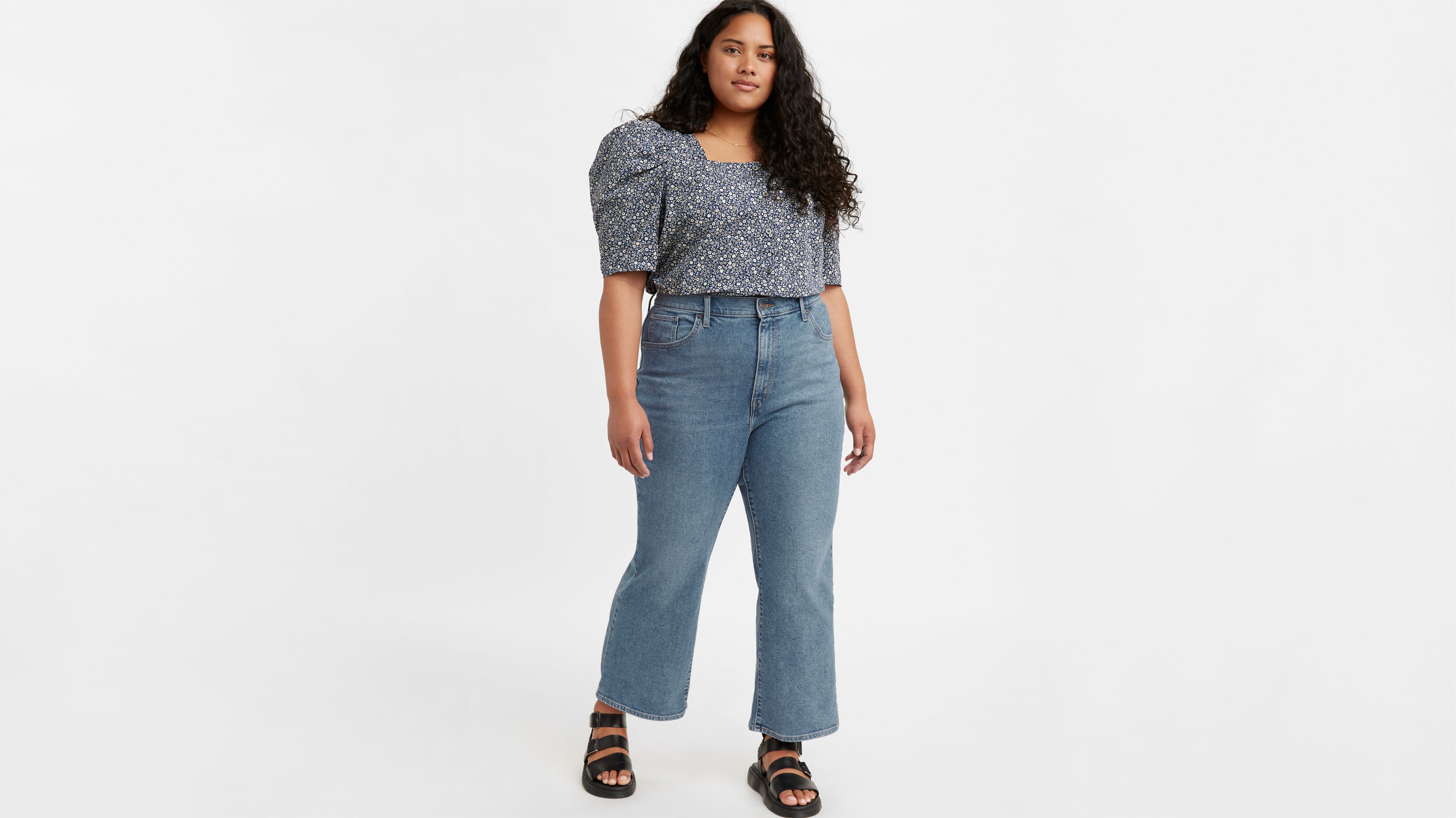 Vintage High Waisted Wide Leg Cropped Flare Jeans For Women With Knee Holes  And Ripped Detail Plus Size From Mling3, $30.23