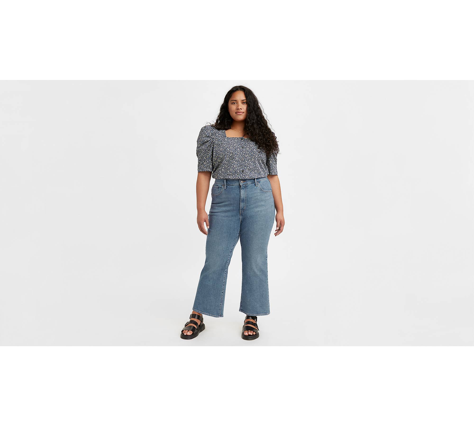 High Rise Cropped Flare Women's Jeans (plus Size) - Medium Wash