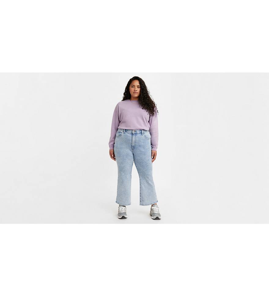 High Rise Cropped Flare Women's Jeans (plus Size) - Light Wash