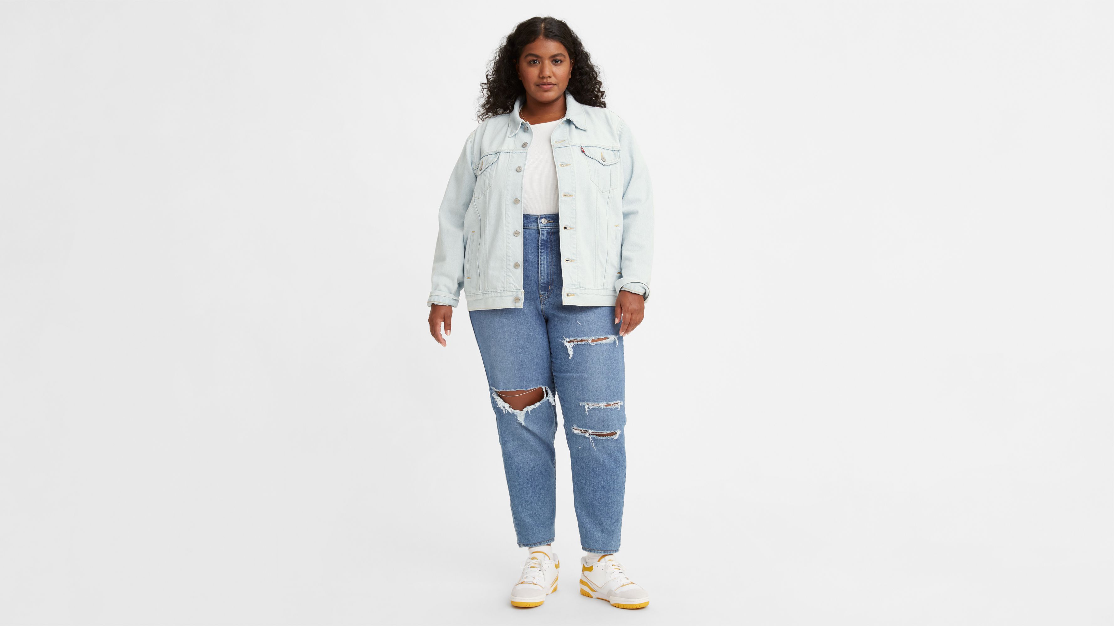 Jean mom taille haute pour femme (taille plus) - lavé foncé