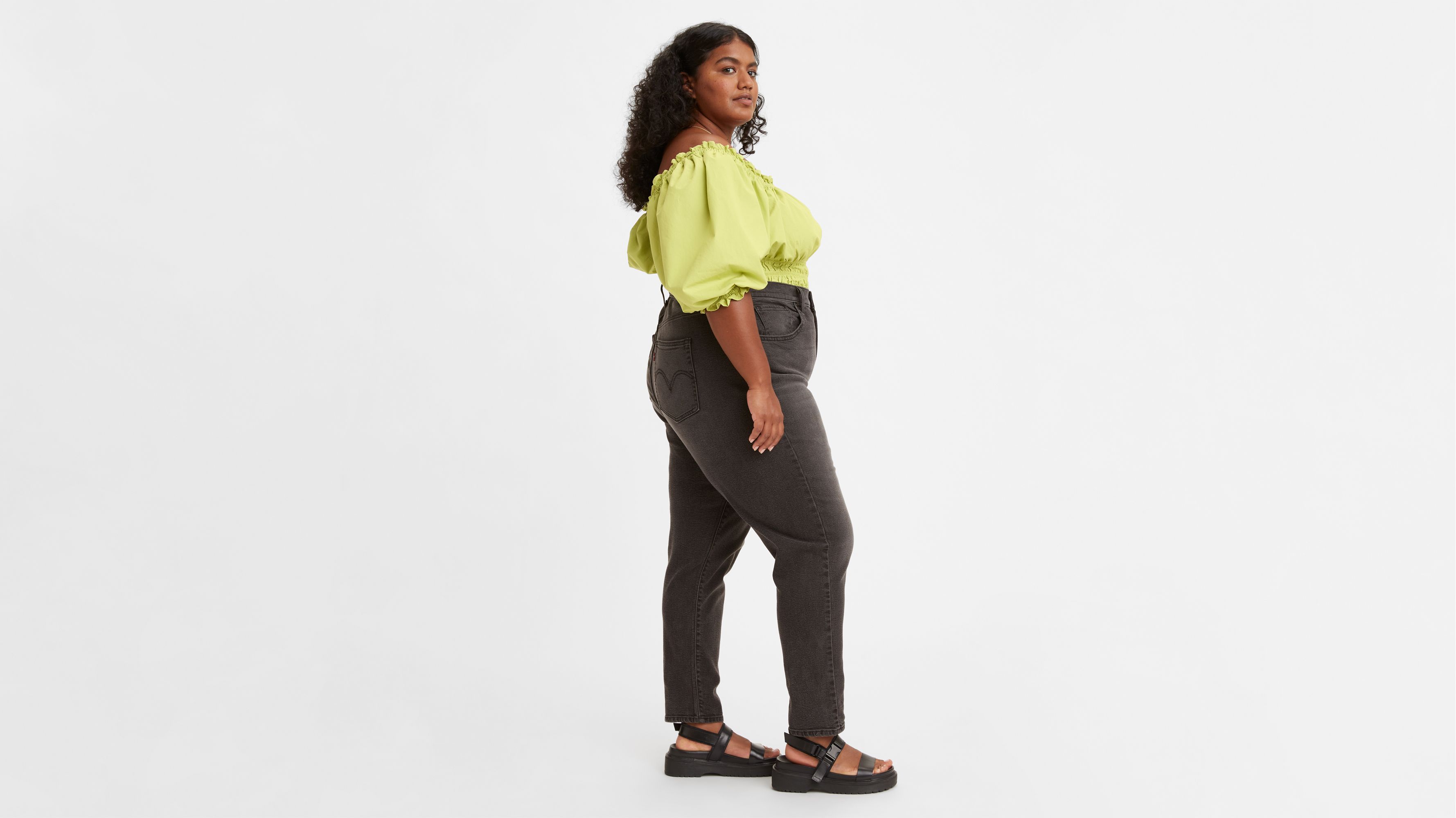 Jean mom taille haute pour femme (taille plus) - lavé moyen