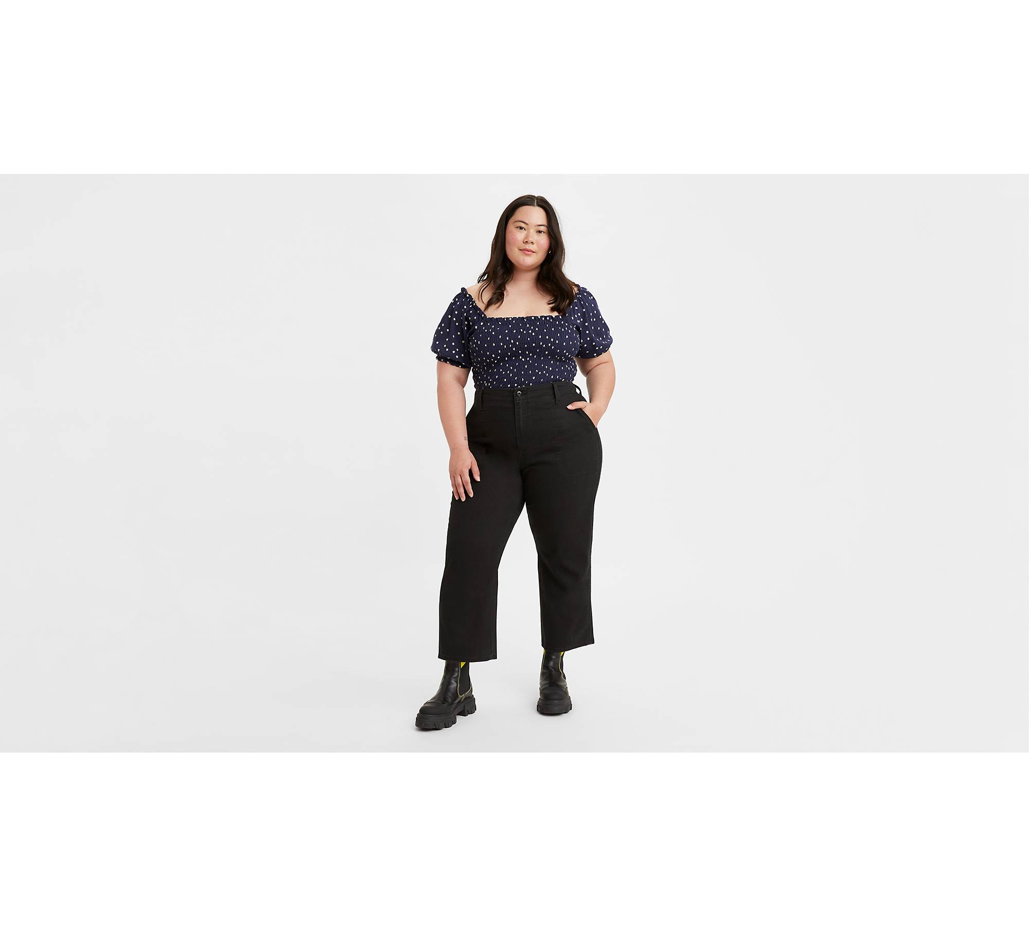 WHLBF Women's Plus Size Clearance Pants Solid Color Straight Wide Leg  Trousers with Pocket Black 14(XXXL) 