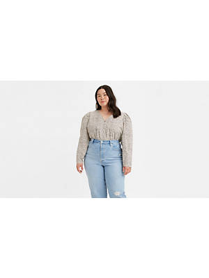 Teegan Mutton Sleeve Button-Up Blouse (Plus Size)