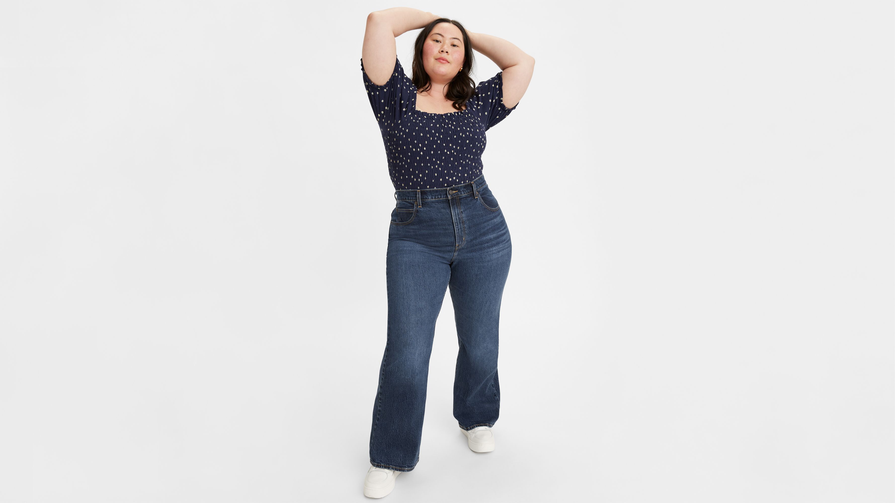 Plus Size High Rise Ripped Flared Jeans, Women's Plus Medium Stretch Casual Flared  Denim Pants - Temu