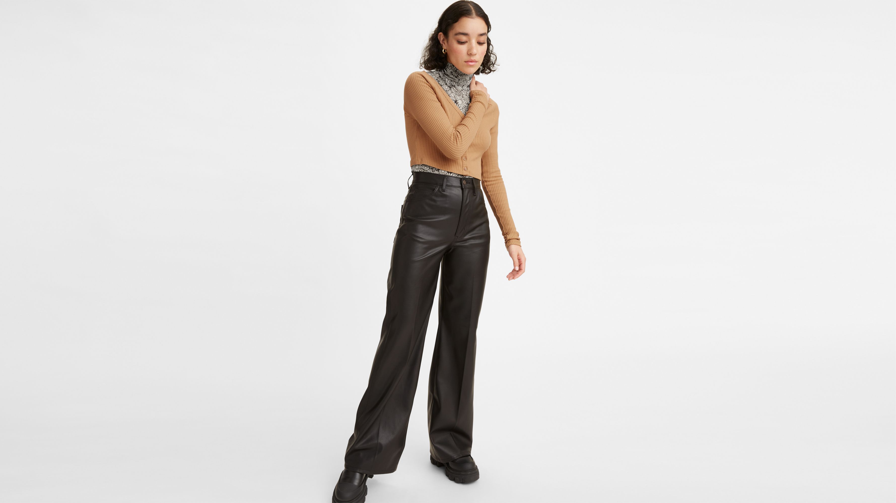 Classic Solid Black Faux Leather Long John Pants – FanFreakz