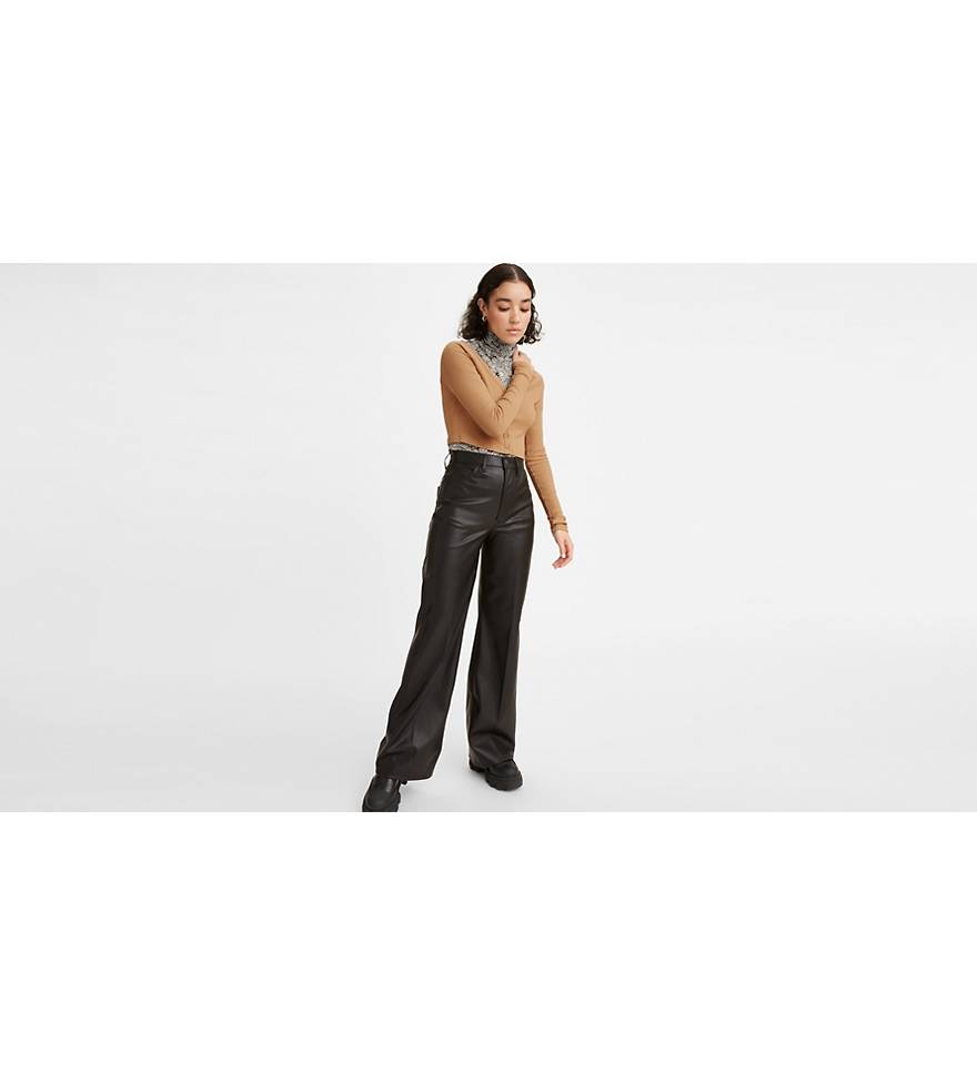 70's Faux Leather Flare Women's Pants - Black