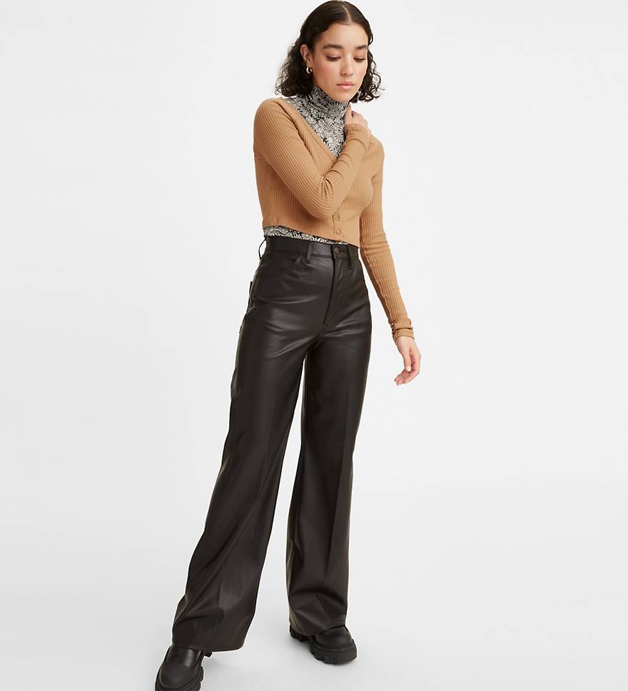 70's Faux Leather Flare Women's Pants - Black