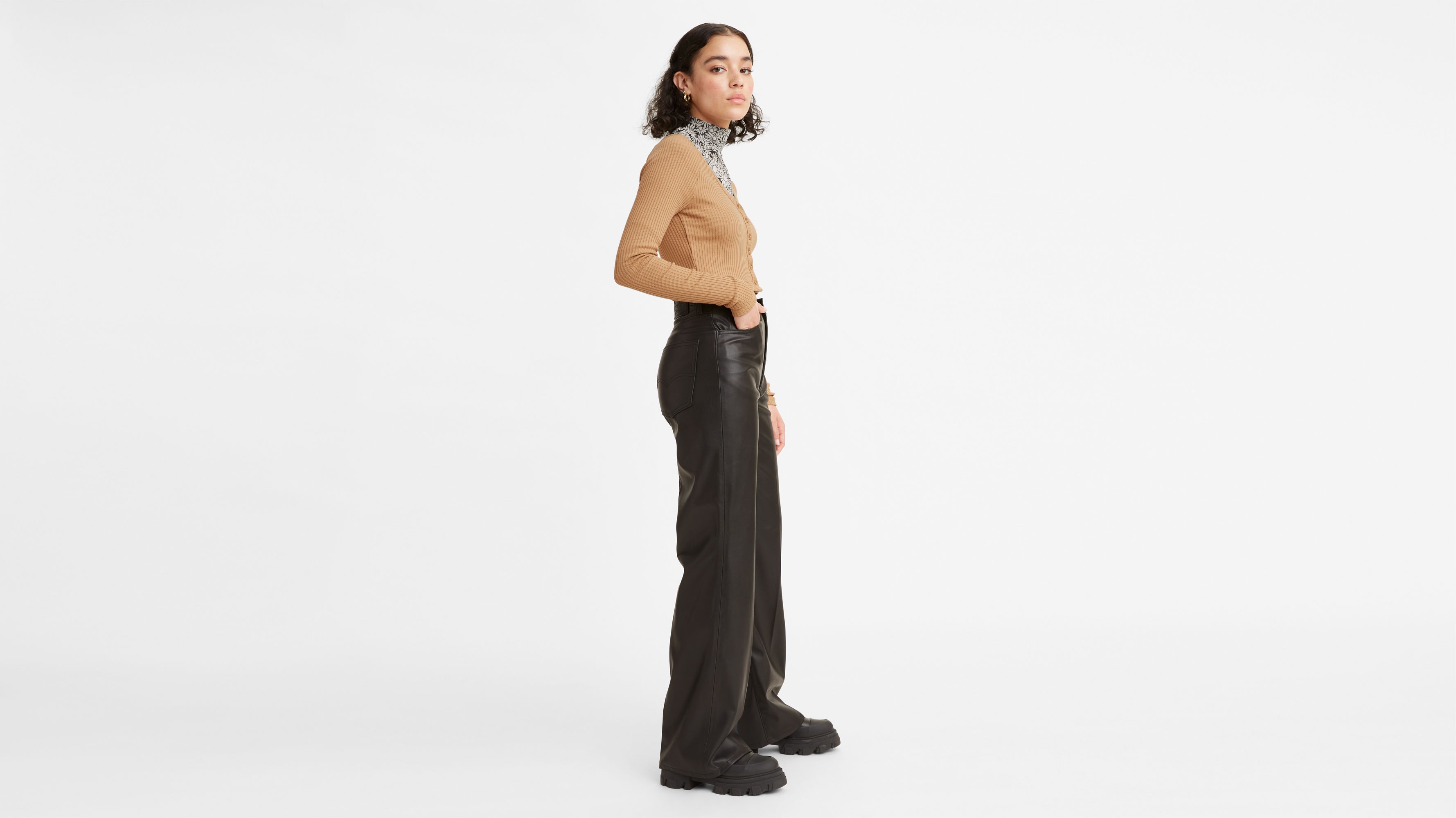 70's Flare Faux Leather Jeans