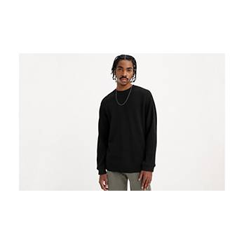 Long Sleeve Relaxed Fit Thermal Shirt - Black