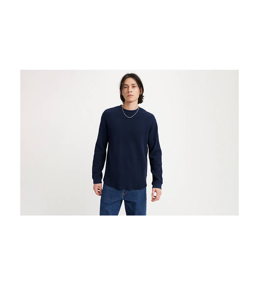 Long Sleeve Relaxed Fit Thermal Shirt - Blue