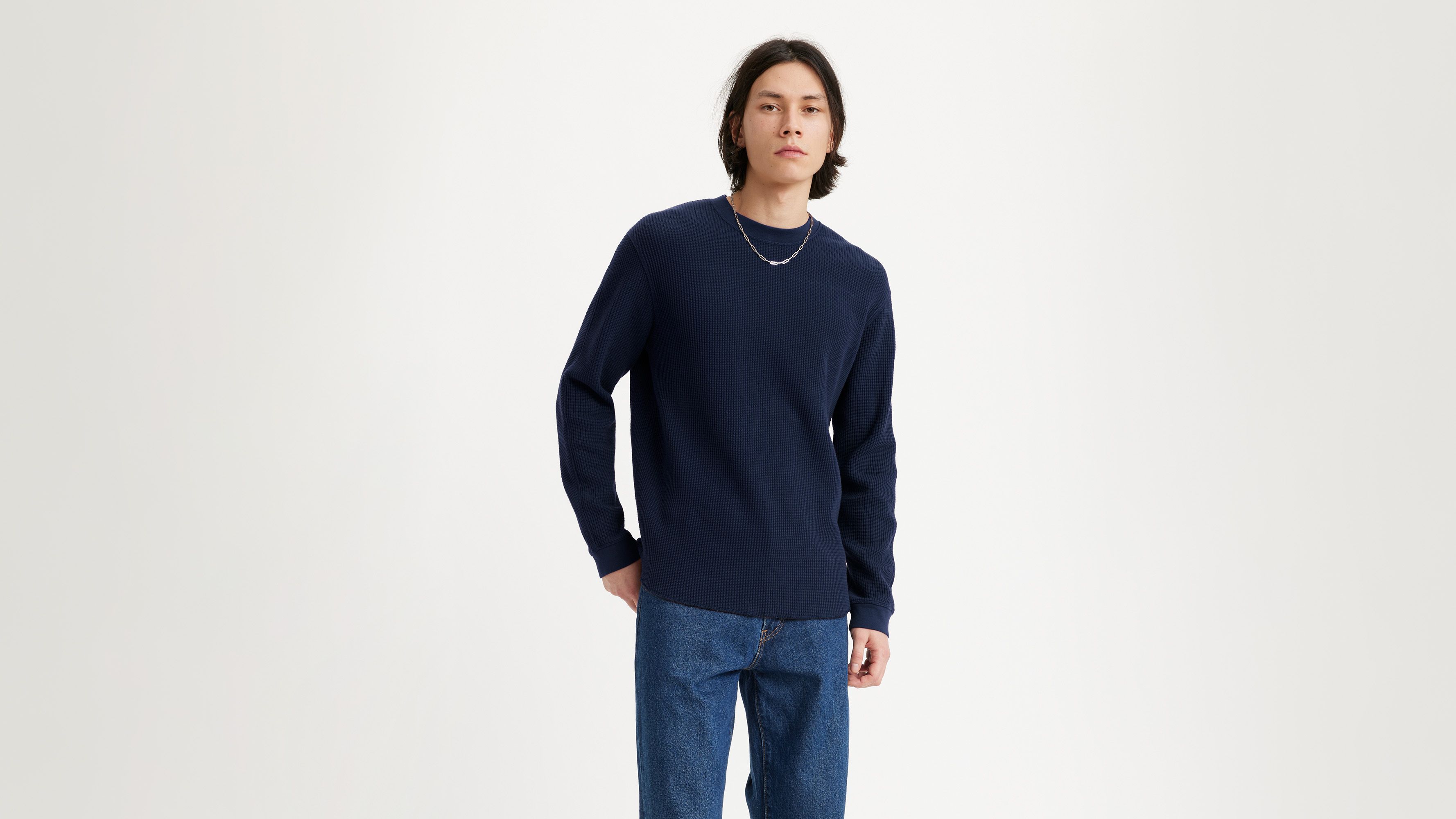 Long Sleeve Standard Fit Thermal Shirt - Blue