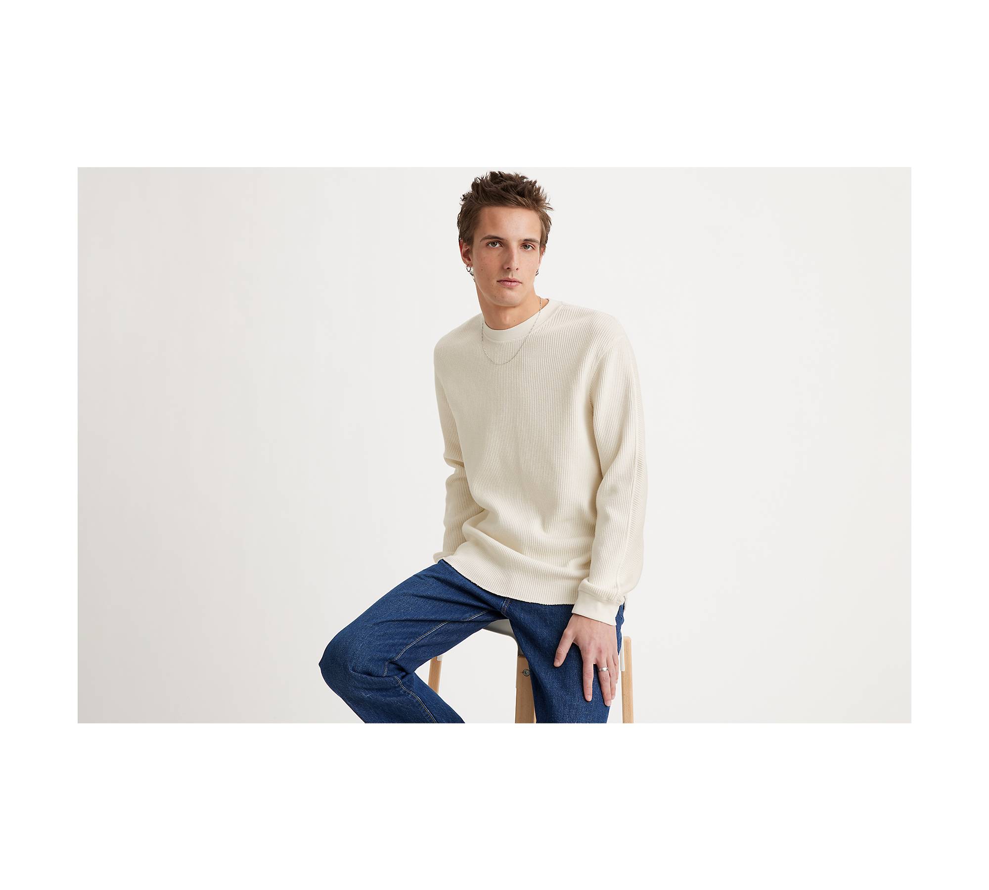 Long Sleeve Relaxed Fit Thermal Shirt - White