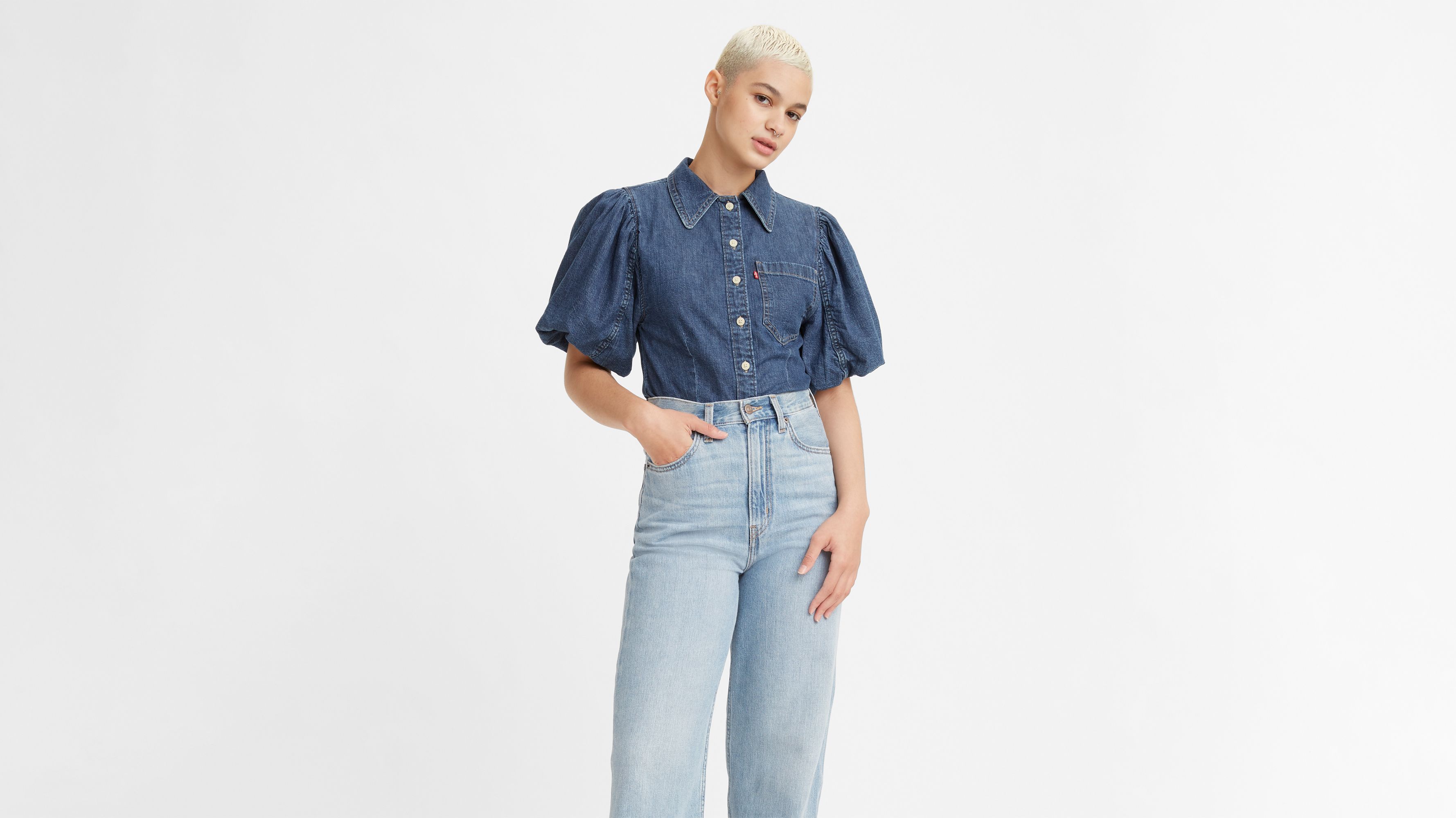 Roxy Puff Sleeve Button-up Blouse - Medium Wash | Levi's® US