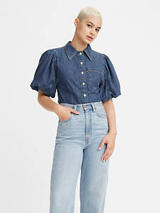Levi's Women's Denim Shirt Western Long Sleeve Collared Button-Up Pockets Indigo