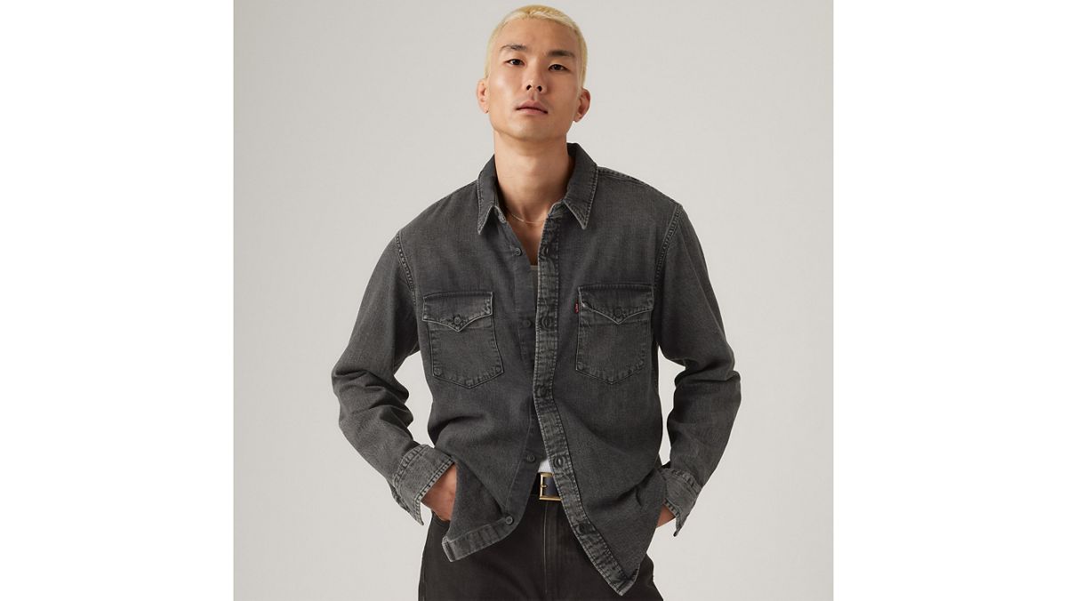 Relaxed Fit Western Shirt — Night Shadow Black Wash - Black