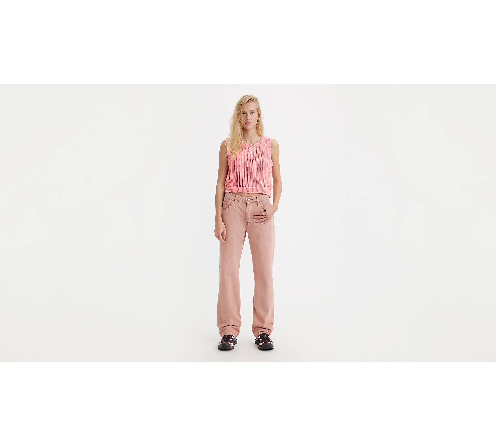 Women's Pink Straight Denim Jeans High Rise