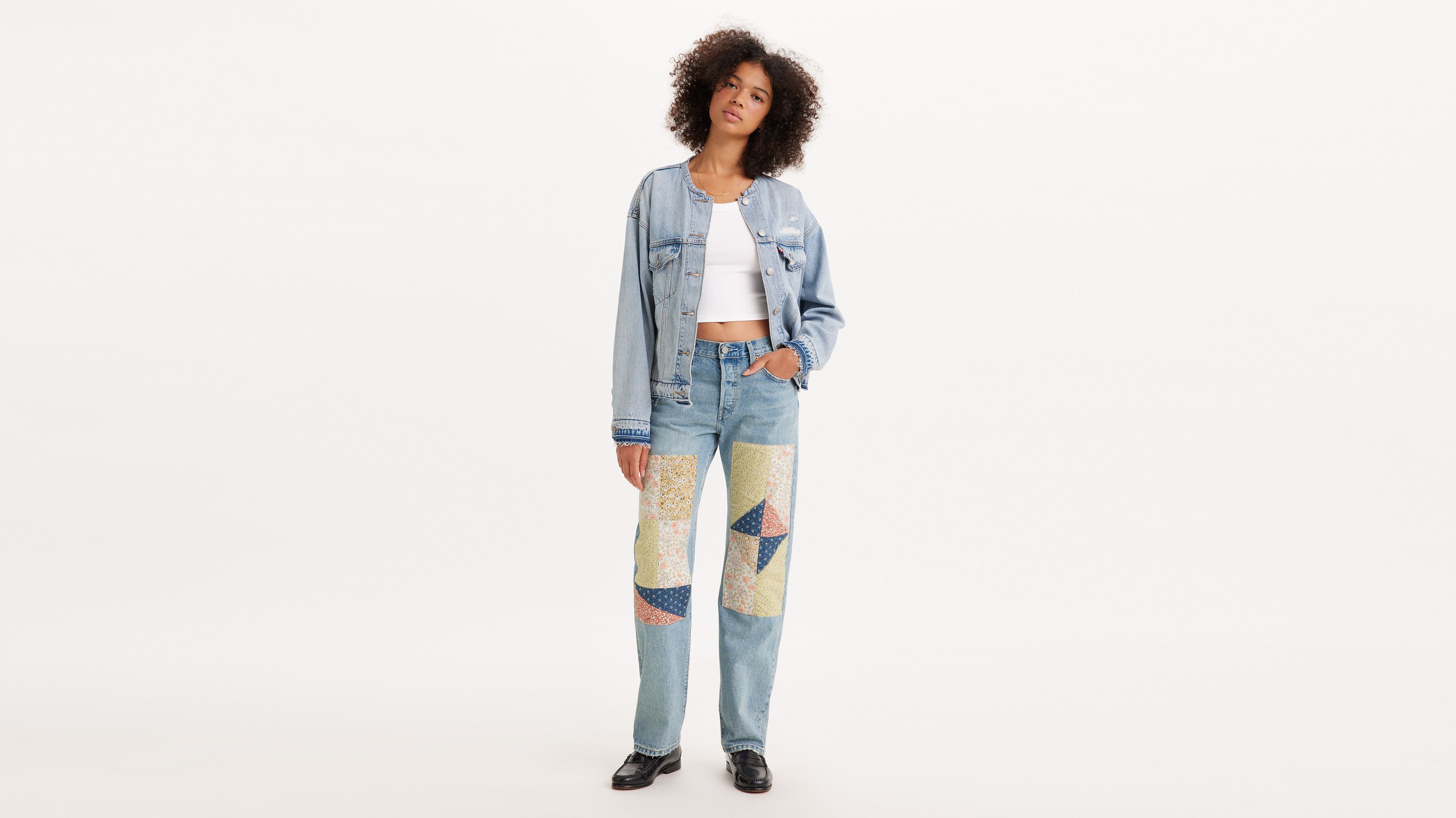 patchwork denim pants