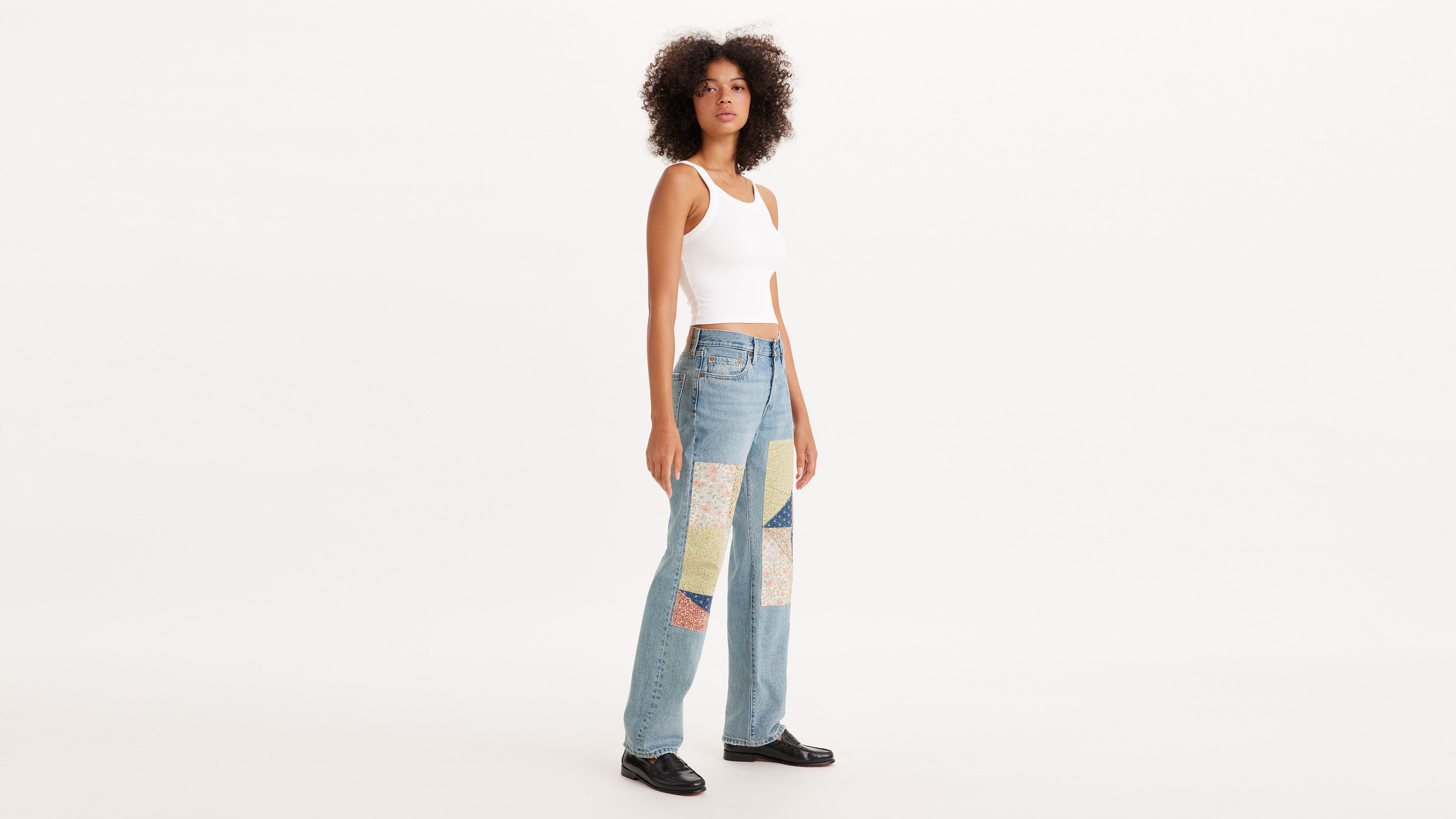 Straight-leg patchwork denim jeans in Multicolor for