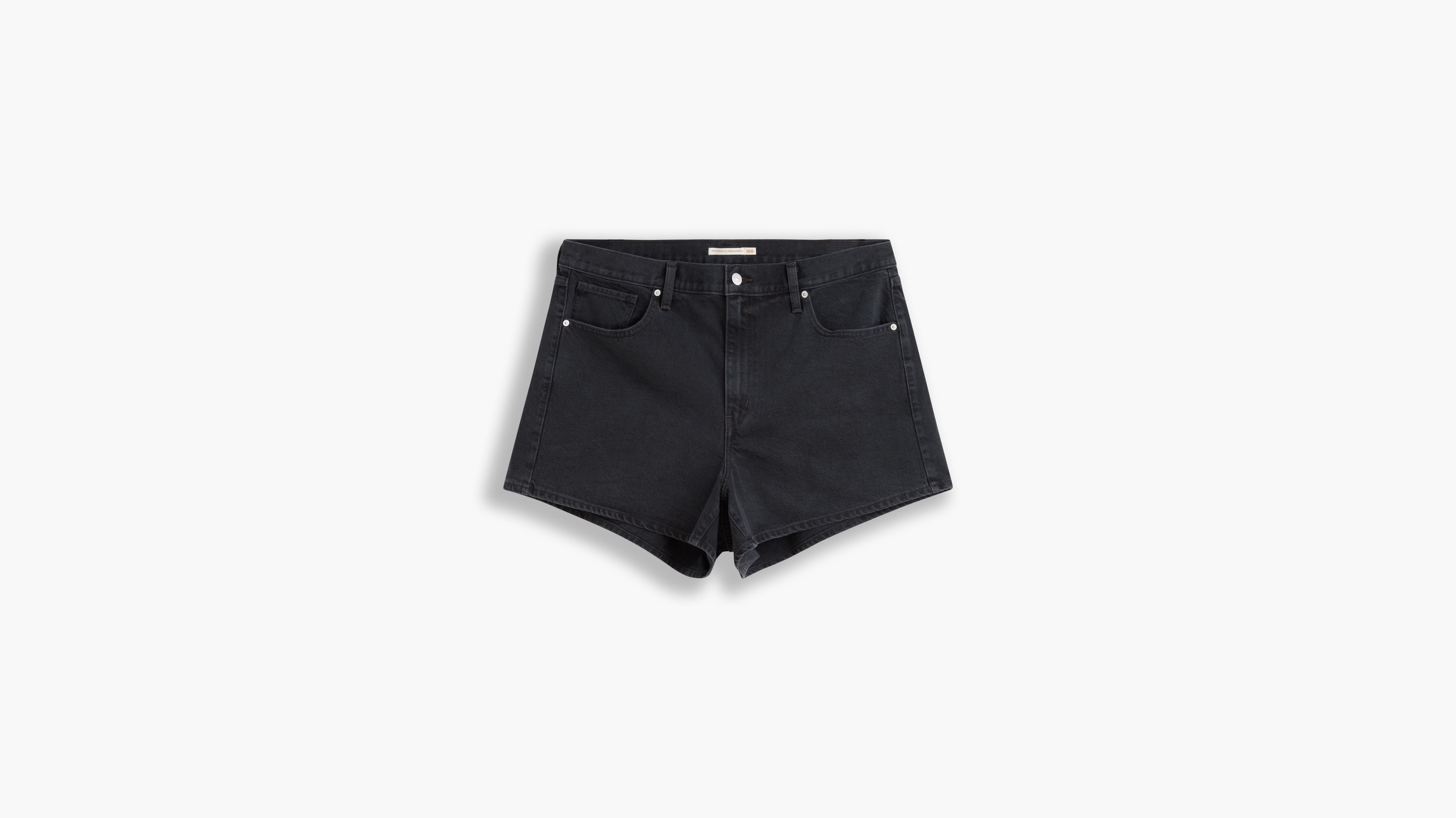 high waisted black denim mom shorts