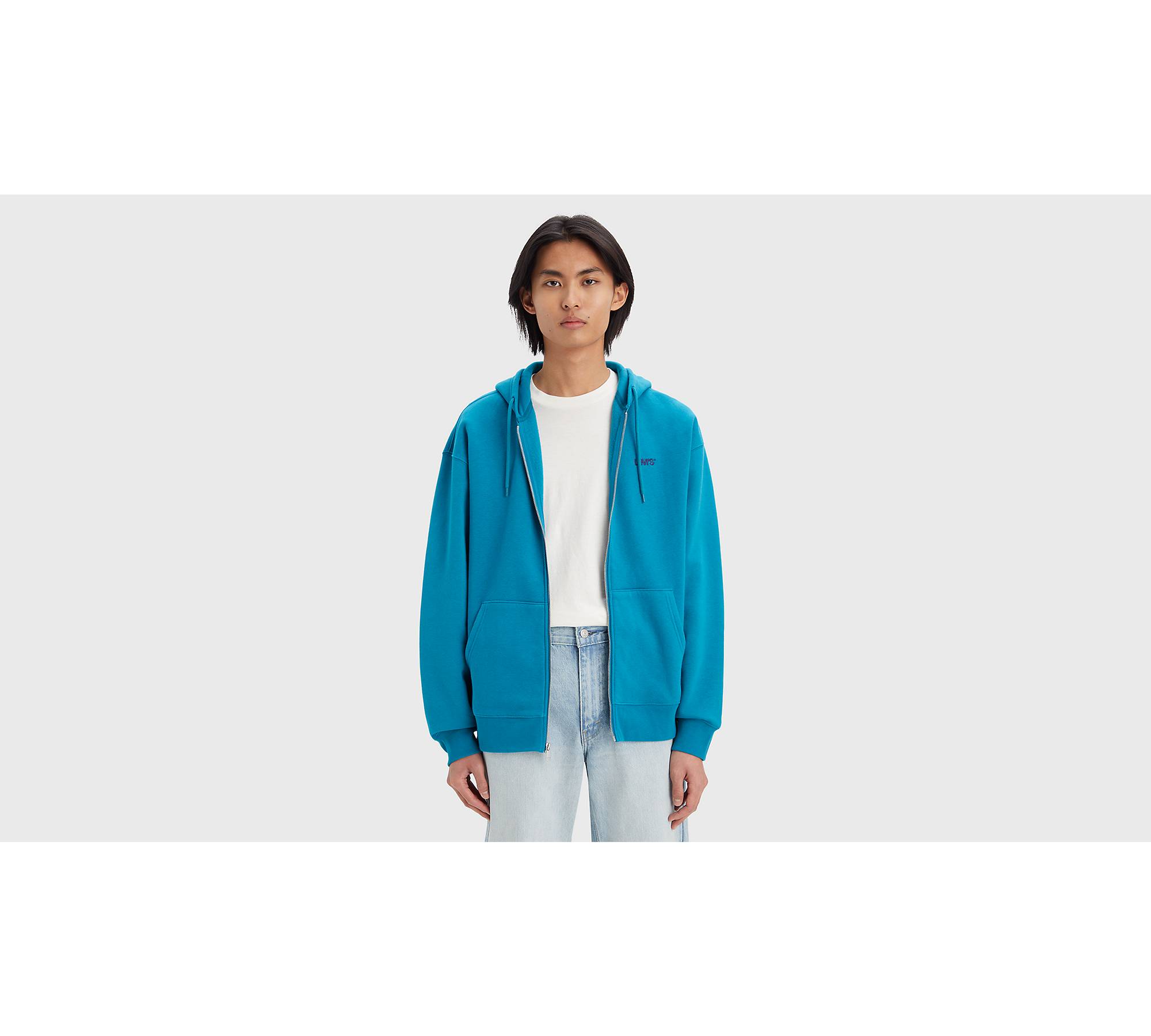 Everlane Womens Sweatshirt Small Blue Cotton Full Zip Crop Track Hoodie  Heavy