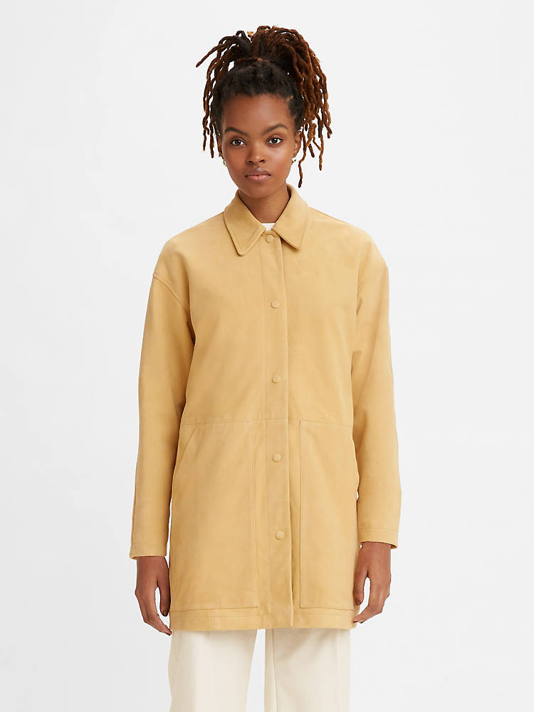 Crafted Suede Coat Neutral, Toast Cotton Twill Trench Coat Ochre