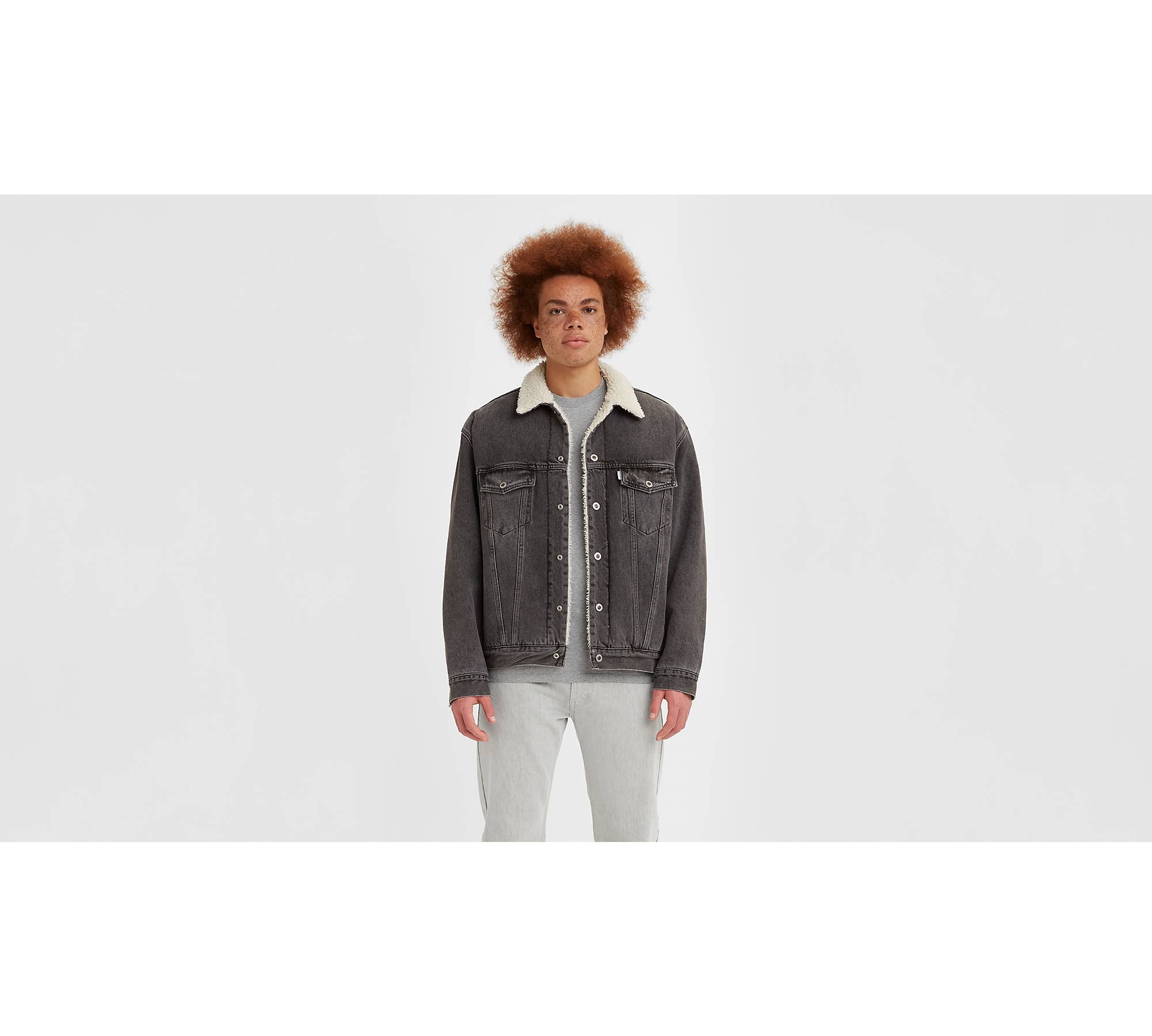 Levi's Men's Sherpa Trucker Jacket (Also Available in Big & Tall), Black  Stonewash, X-Small at  Men's Clothing store