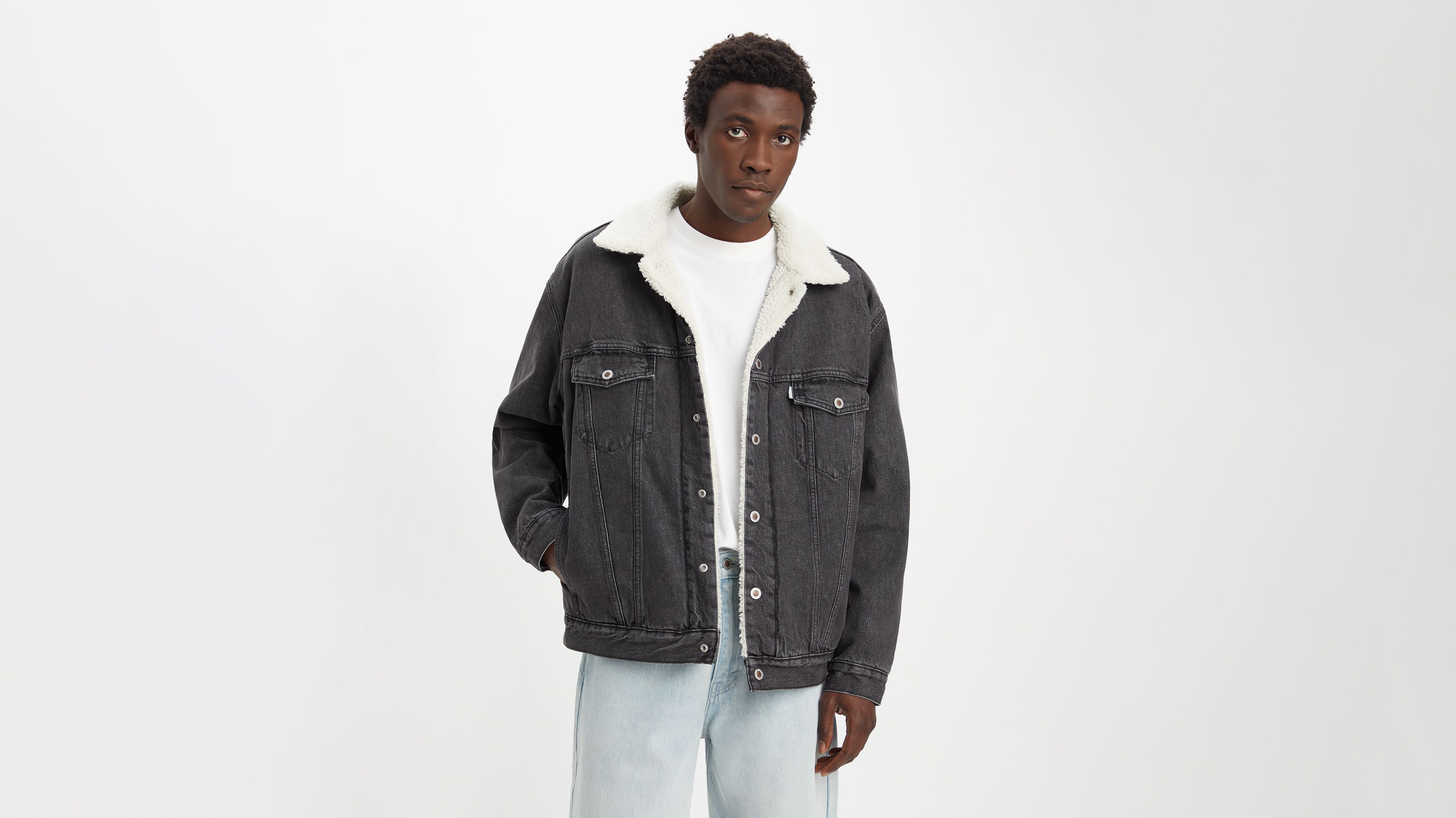 Black levi online sherpa jacket mens