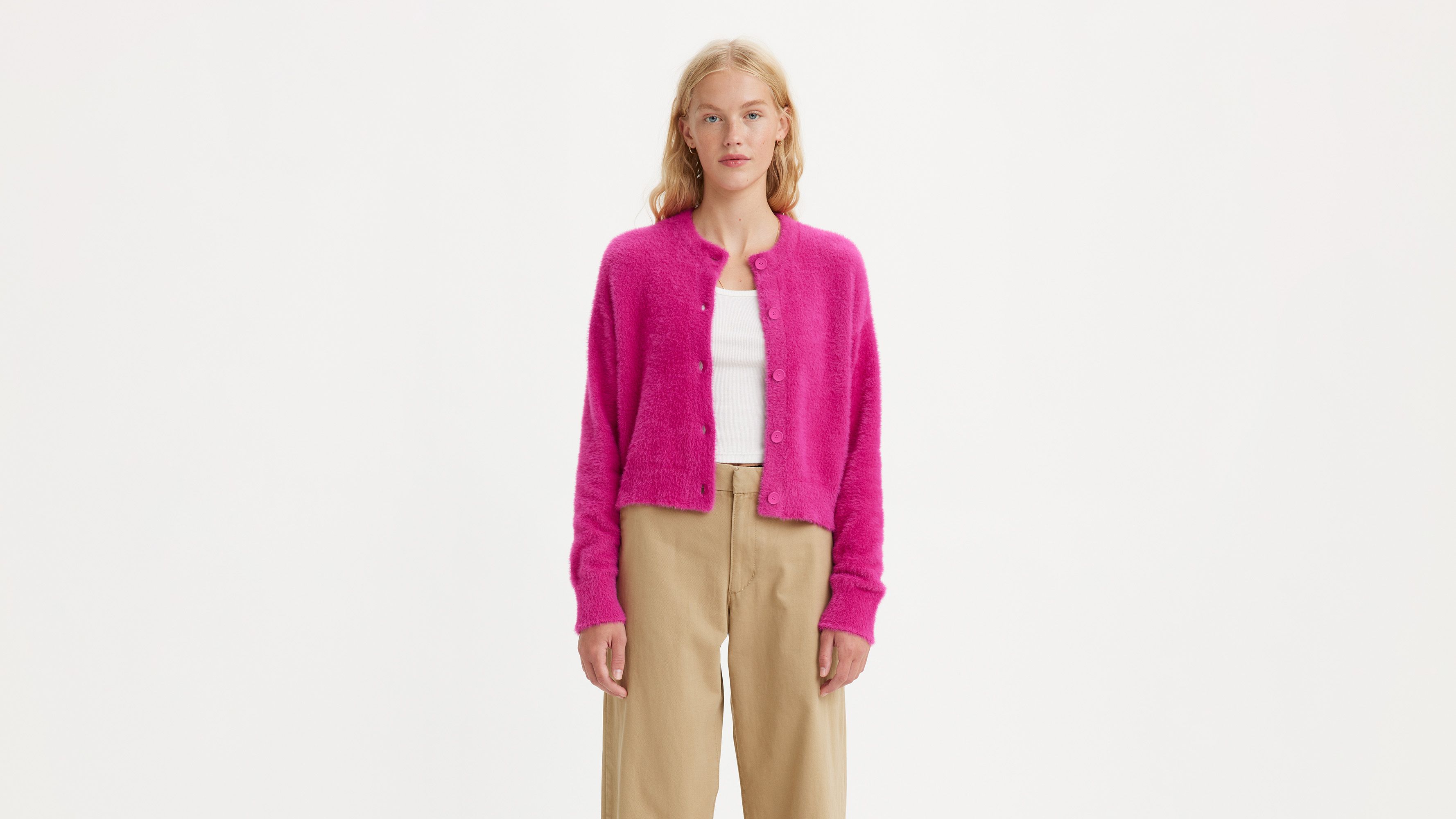 Womens bright hotsell pink cardigan