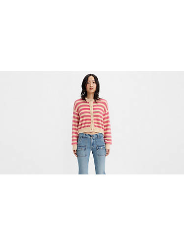 리바이스 Levi Cat Cardigan Sweater,Jenny Stripe Marzipan - Pink