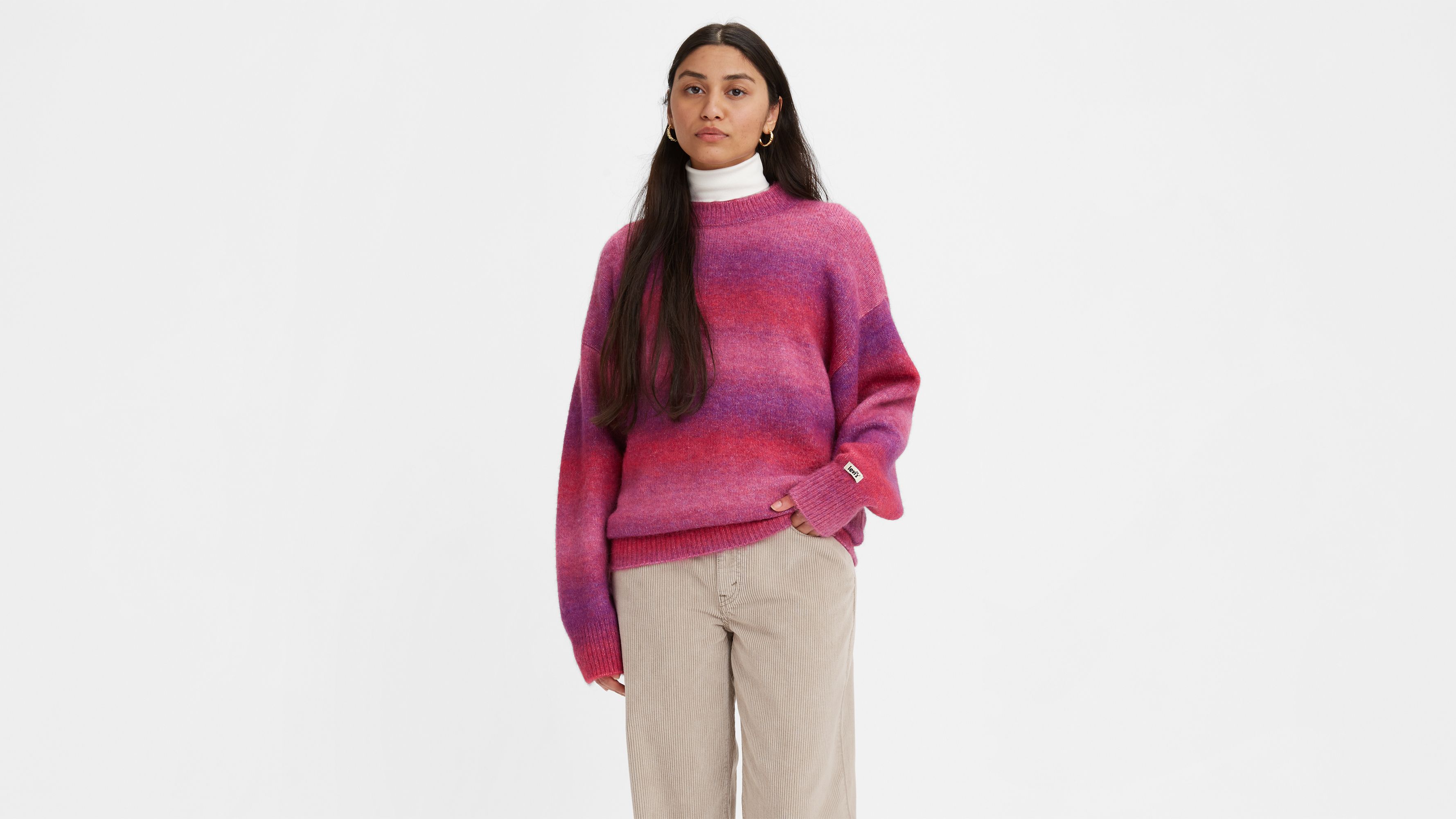 Women's Self Design Pink Crew Neck Sweater – Levis India Store