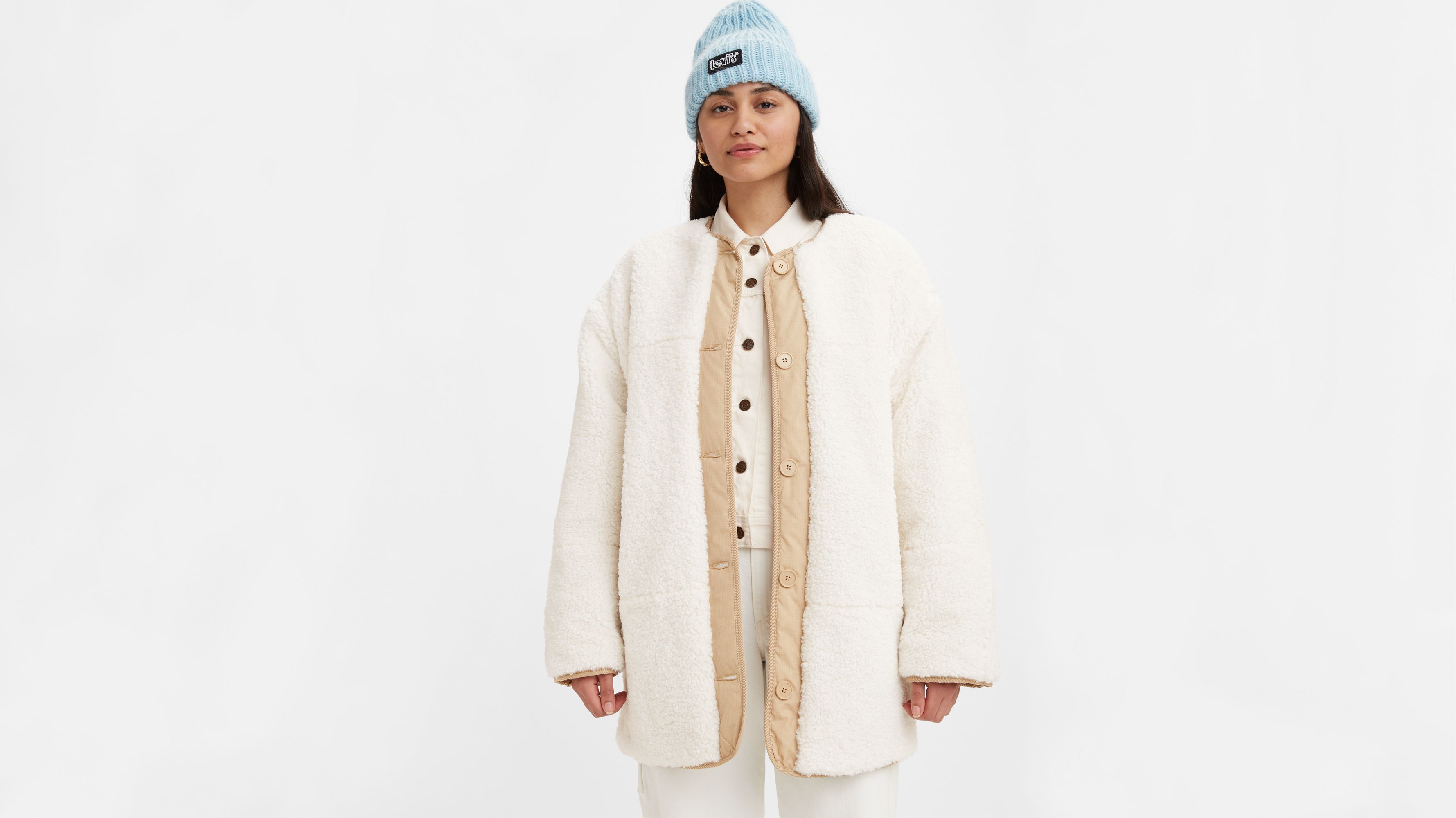 Marlowe Oversized Reversible Sherpa Jacket - White | Levi's® US