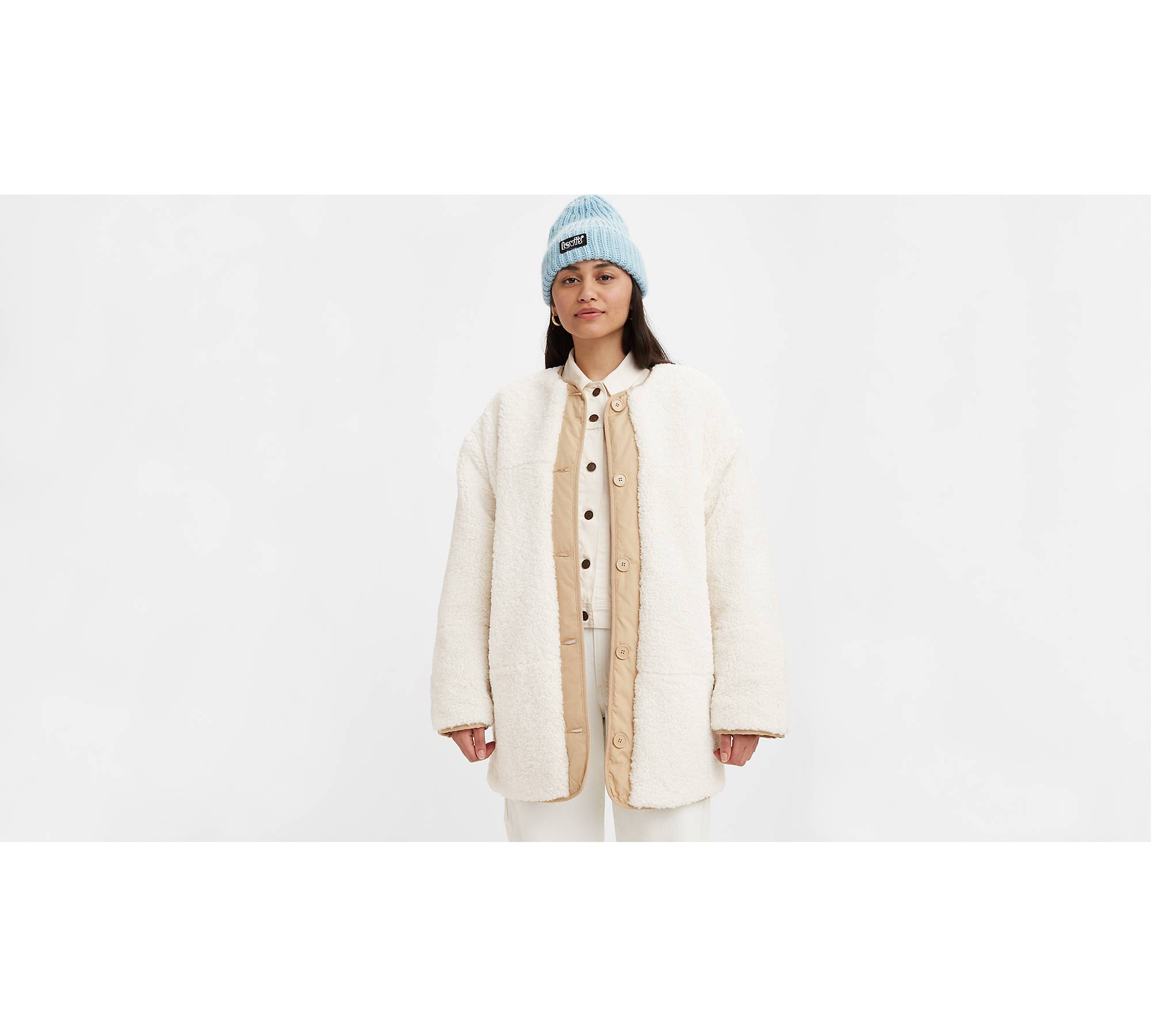 Marlowe Oversized Reversible Sherpa Jacket - White | Levi's® CA