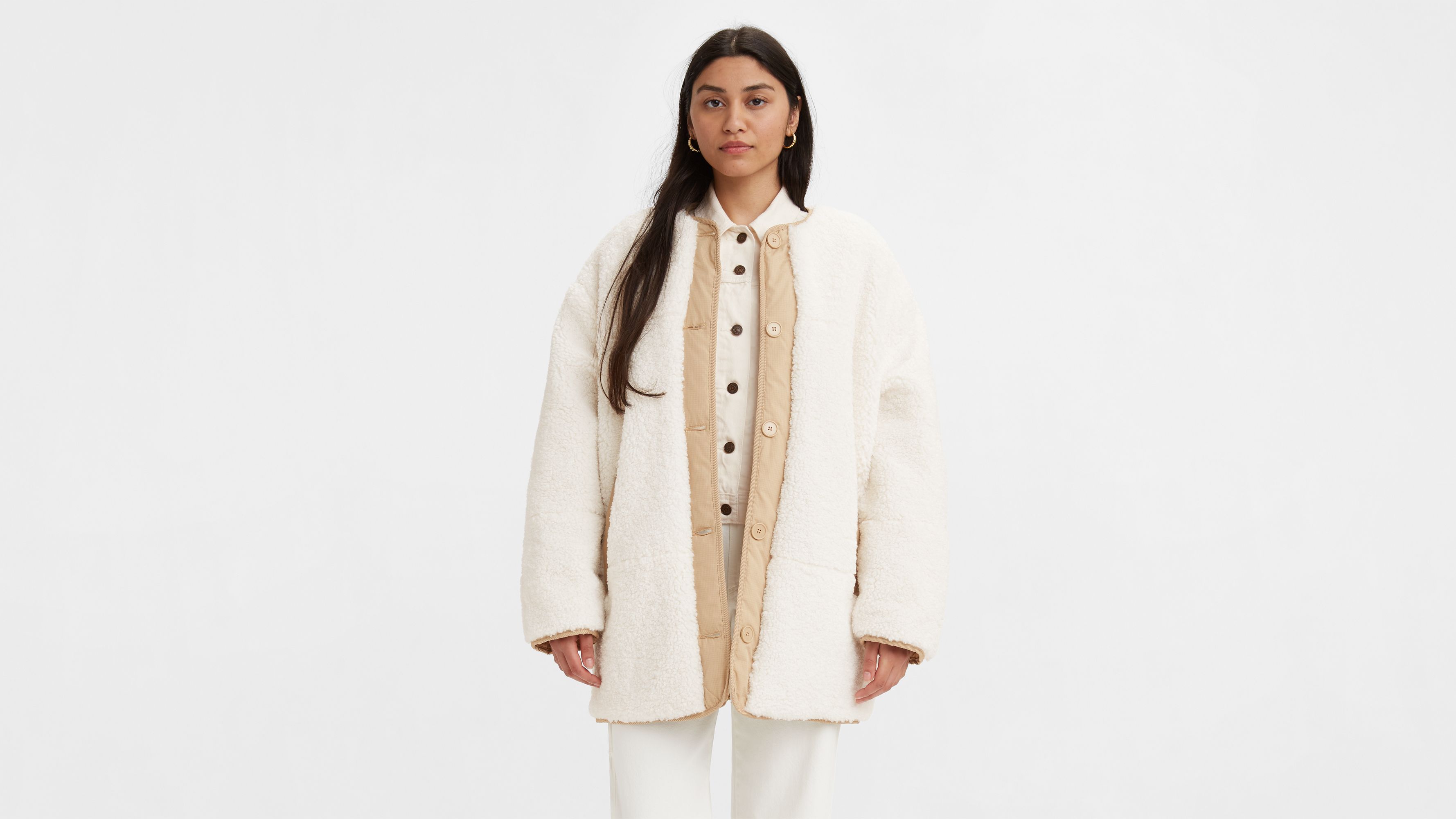 Marlowe Oversized Reversible Sherpa Jacket - White | Levi's® US