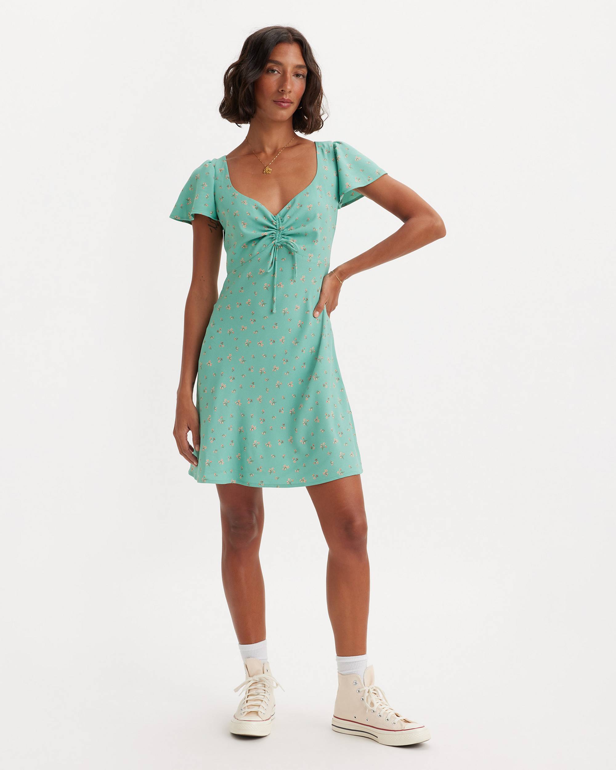 Skylar Flutter Sleeve Dress - Green | Levi's® US Skylar Flutter Sleeve Dress - Green | Levi's® US