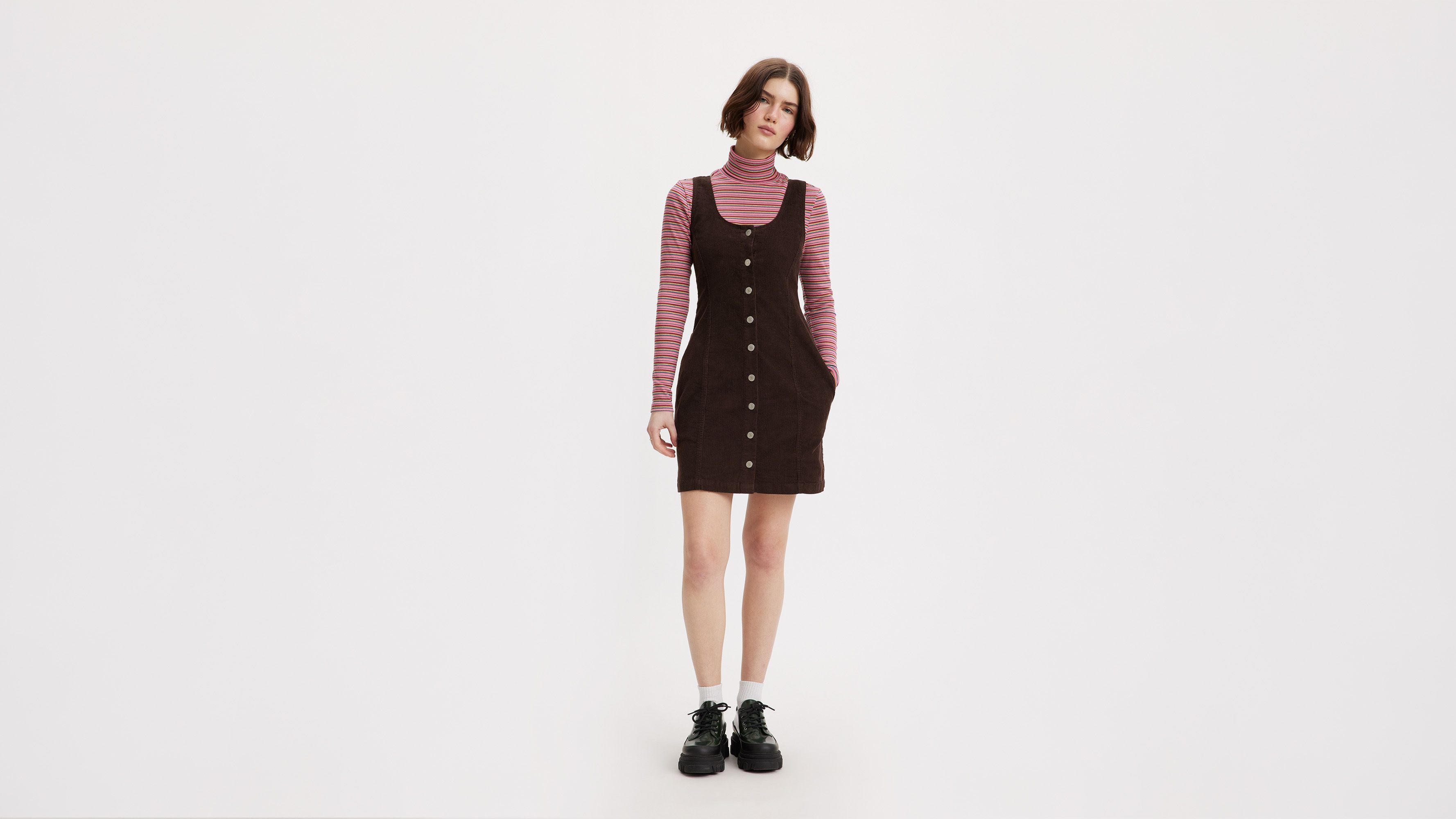 short corduroy dress Brown Corduroy Long Sleeve Mini Dress - All Dresses