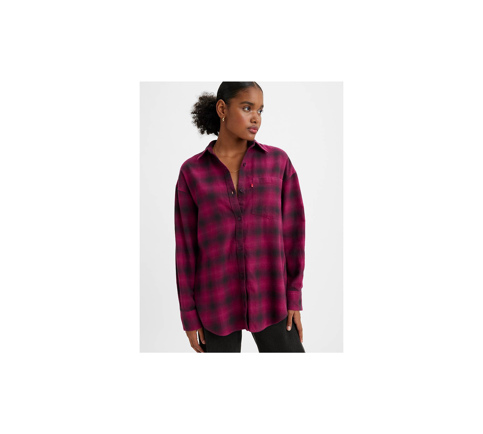 Nola Oversized Plaid Button Up Shirt - Purple