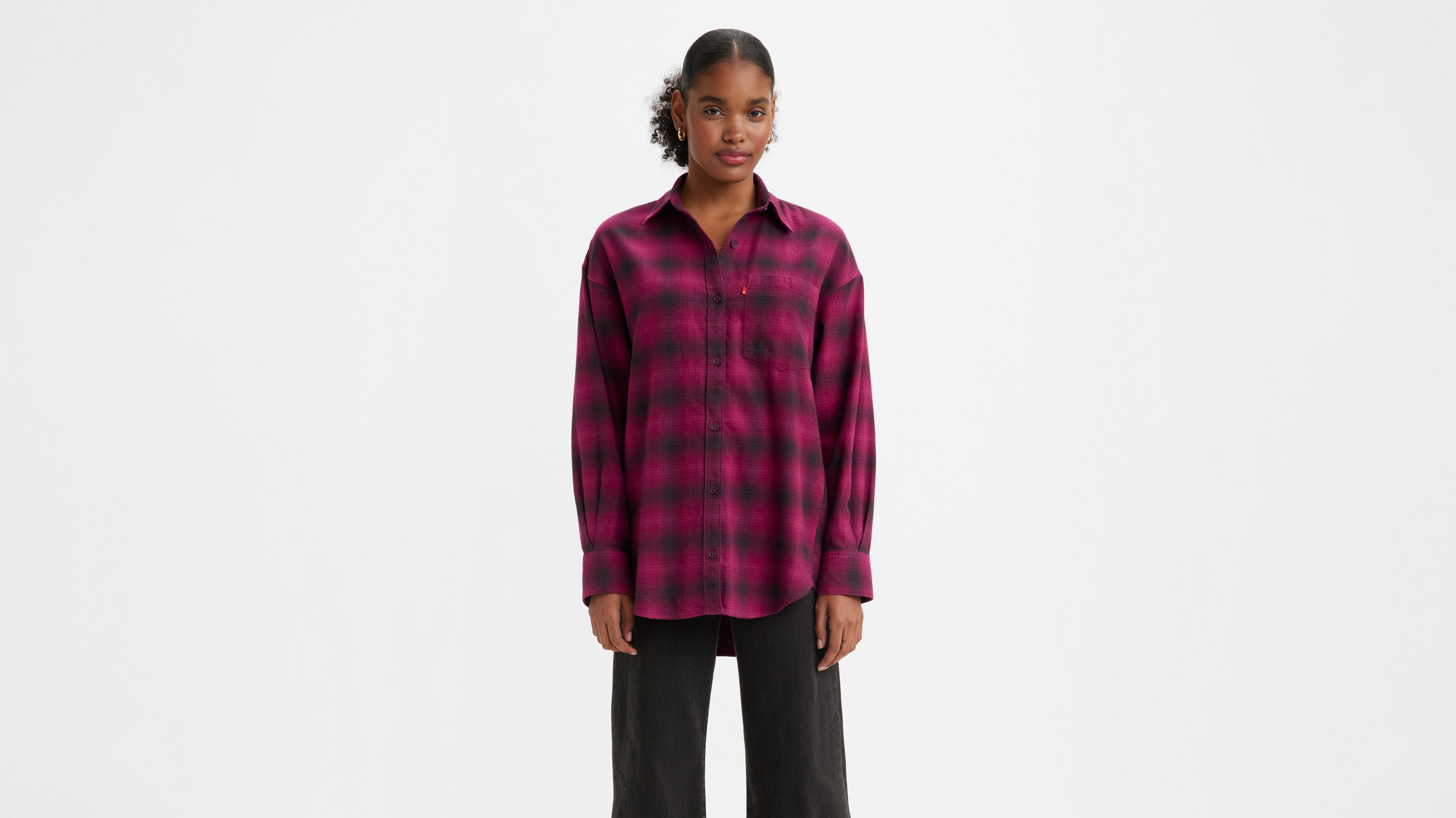 Nola Oversized Plaid Button Up Shirt - Purple