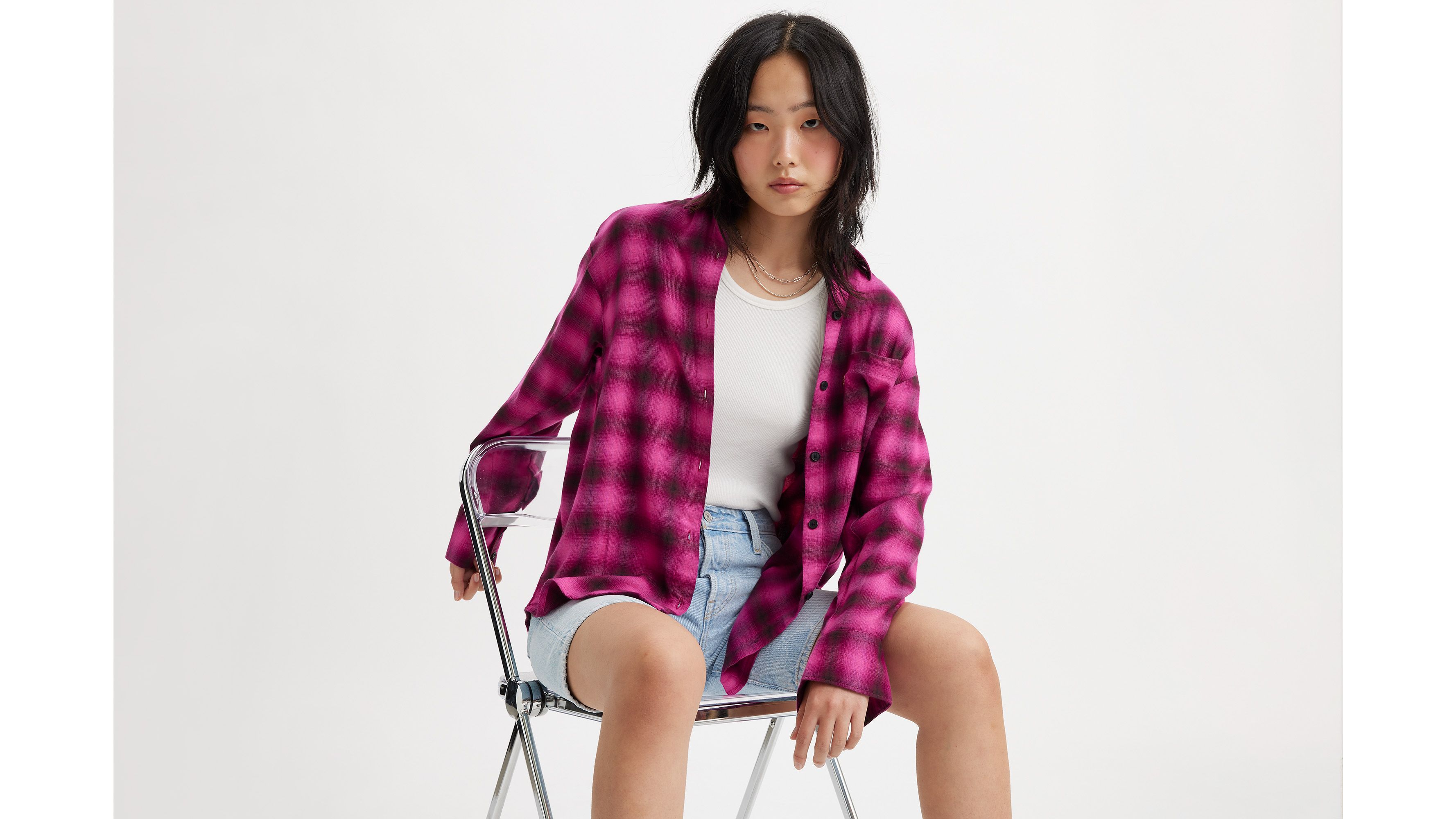 HUE Plaid Button-Down Nap Shirt - 20901188