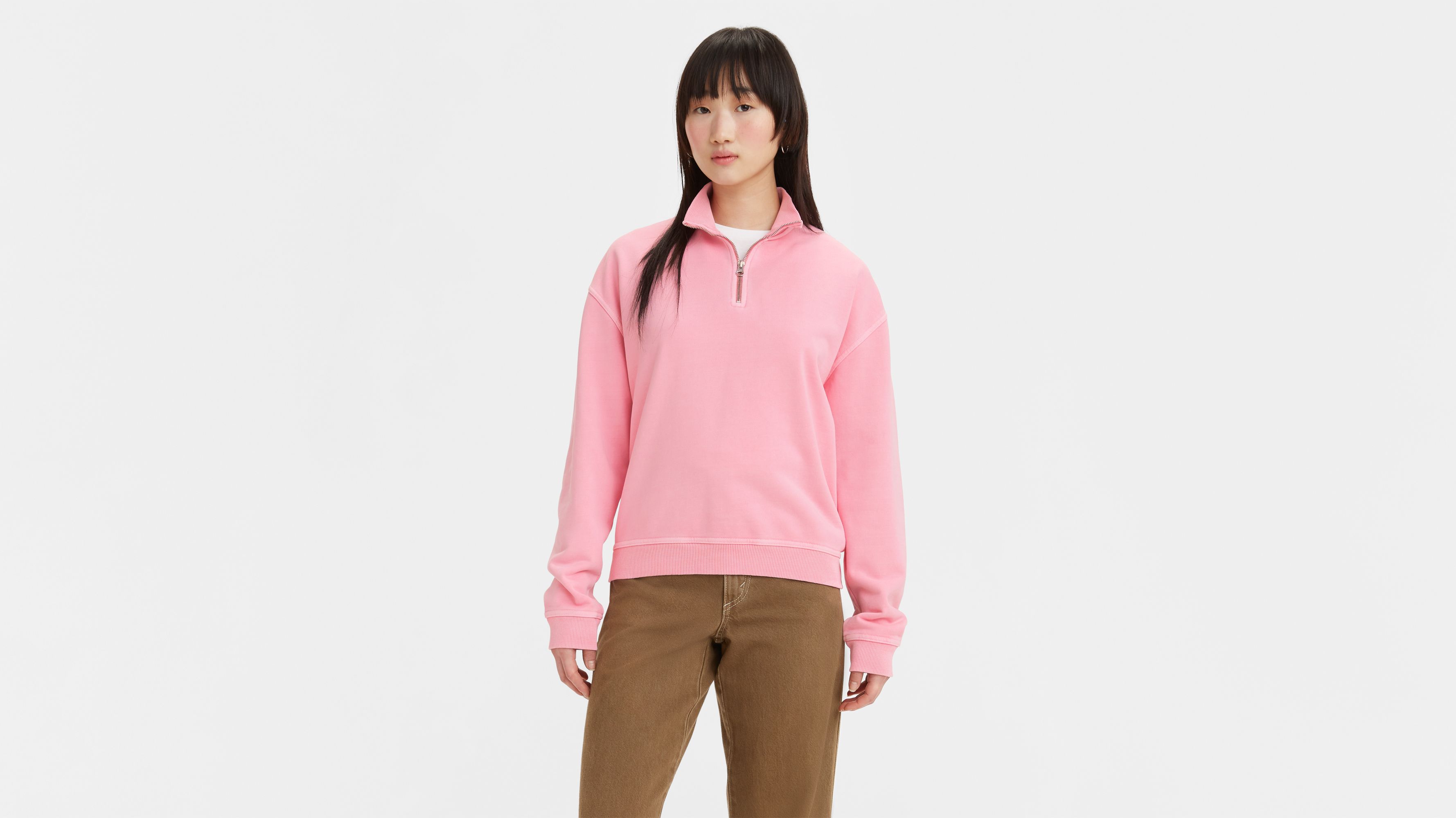 Pink quarter zip sweatshirt new arrivals