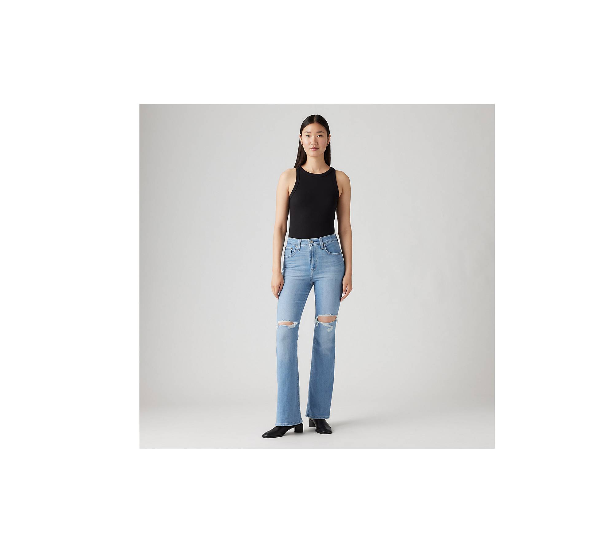  Jeans for Women- High-Rise Raw Hem Flare Jeans (Color : Medium  Wash, Size : X-Small) : Clothing, Shoes & Jewelry