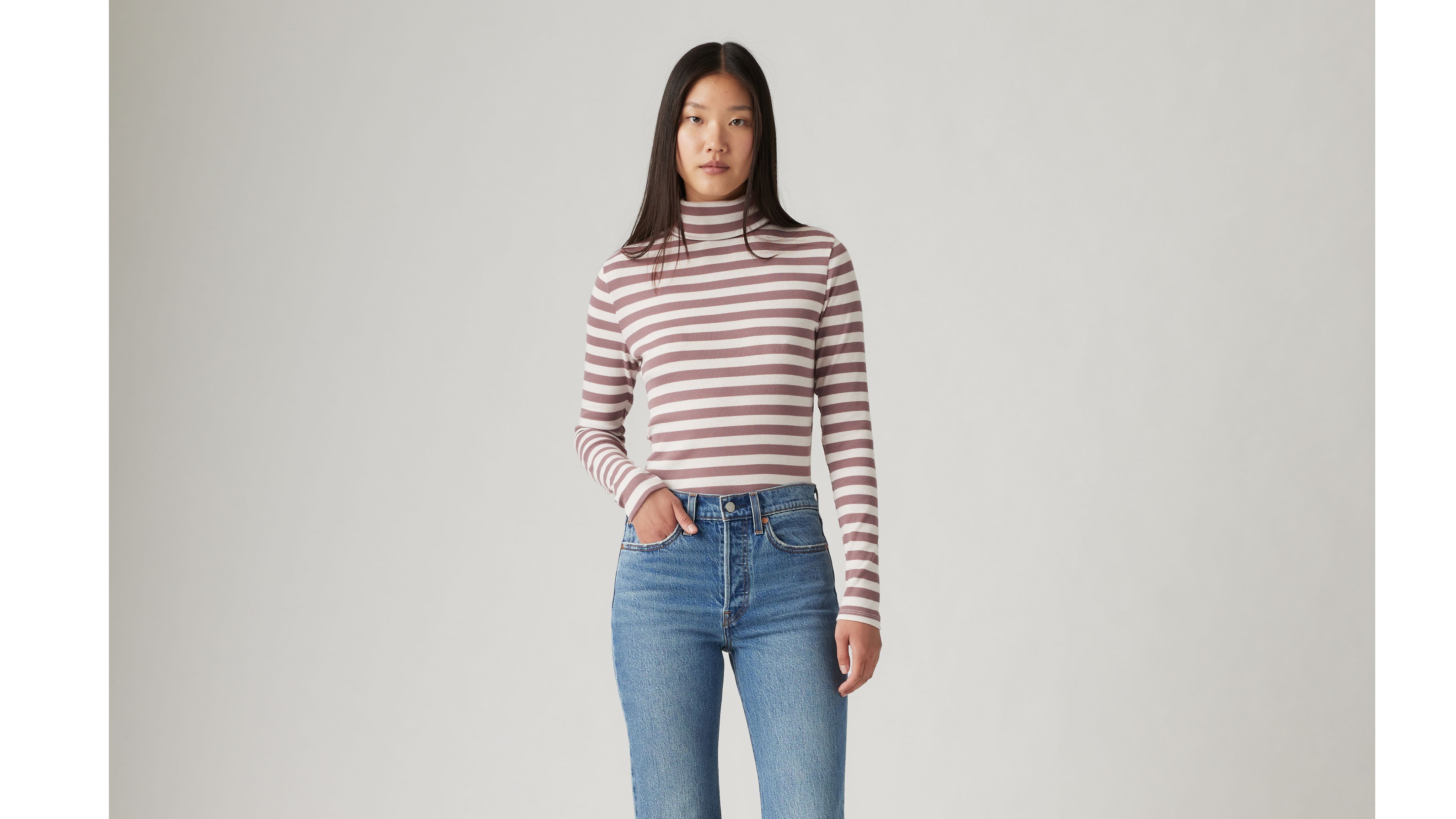 Levi's Moon Rib Turtleneck In Neptune Stripe Rose Taupe
