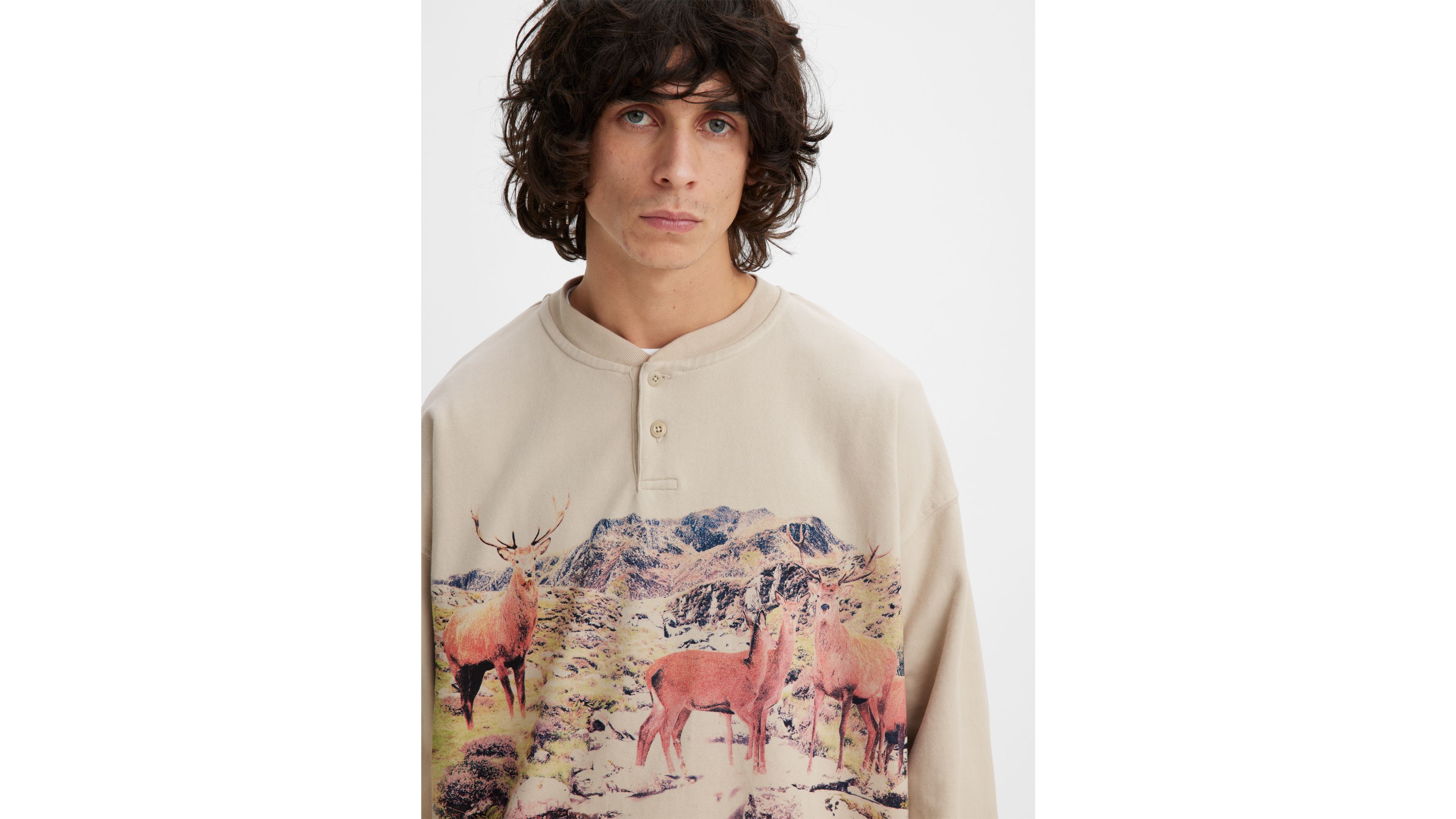 Graphic Relaxed Henley Crewneck Sweatshirt 4